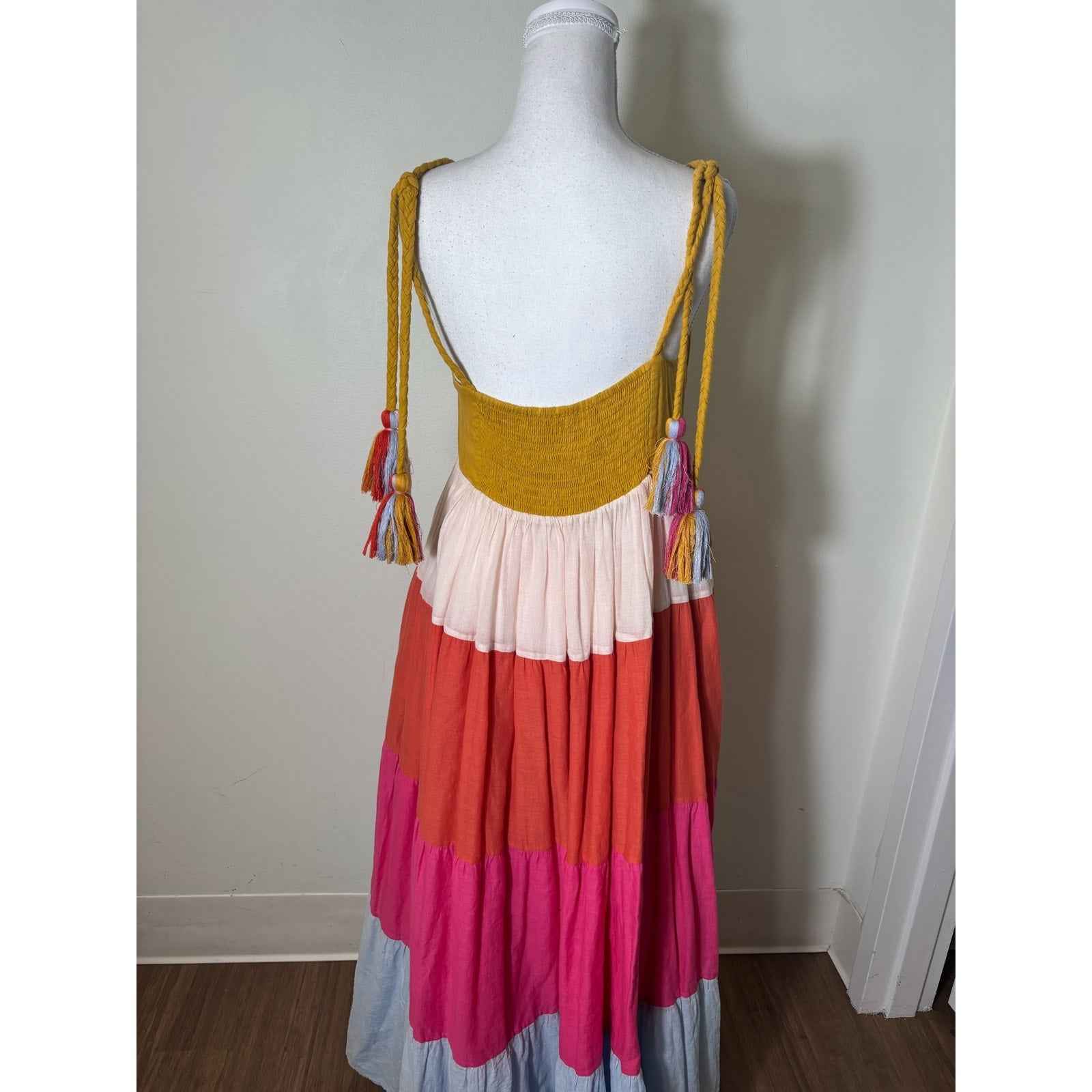 Seema Kahai Multicolor Color Block Tiered Maxi Dress Sz M