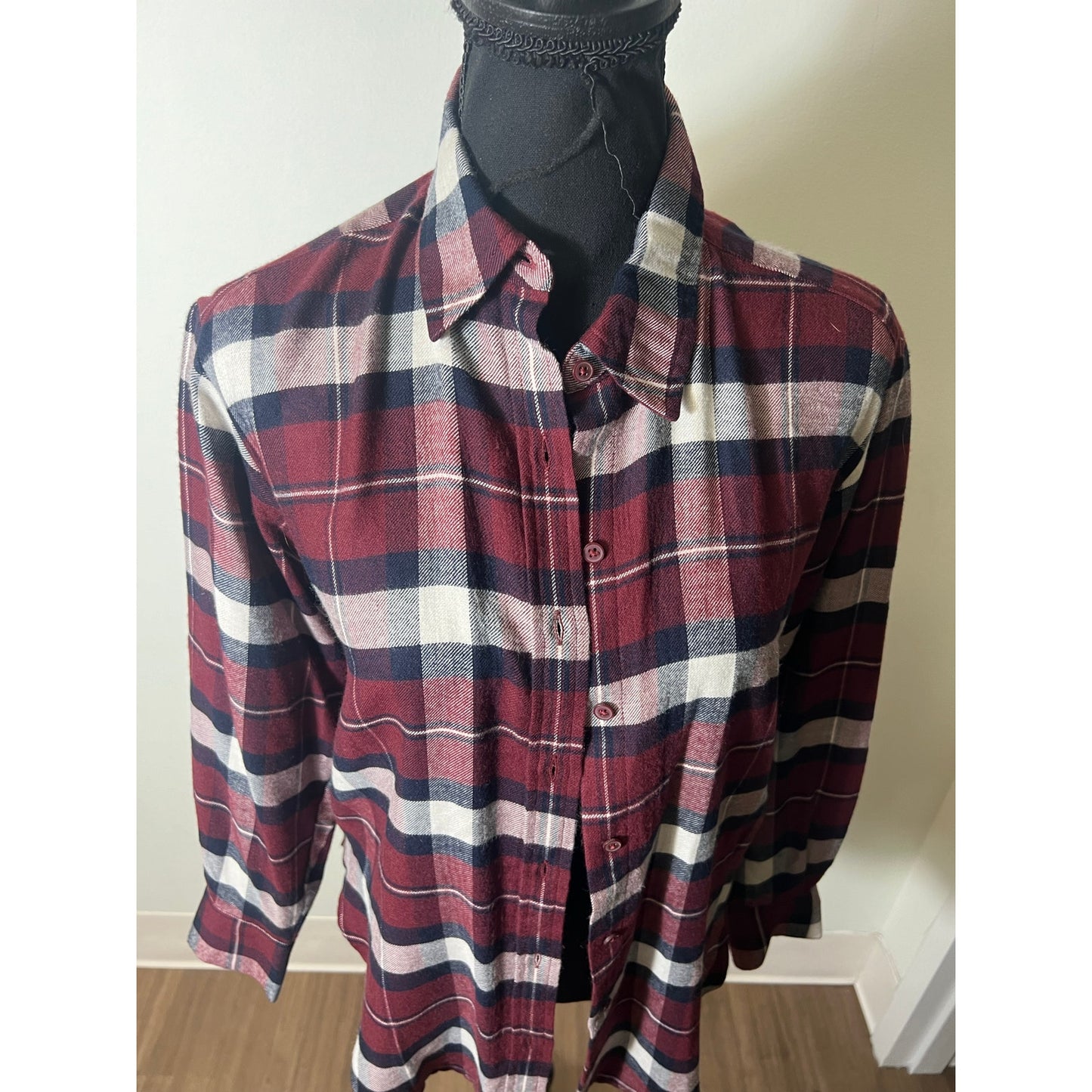 NWT Banana Republic Red Navy Long Sleeve Plaid Button Up Sz XXS