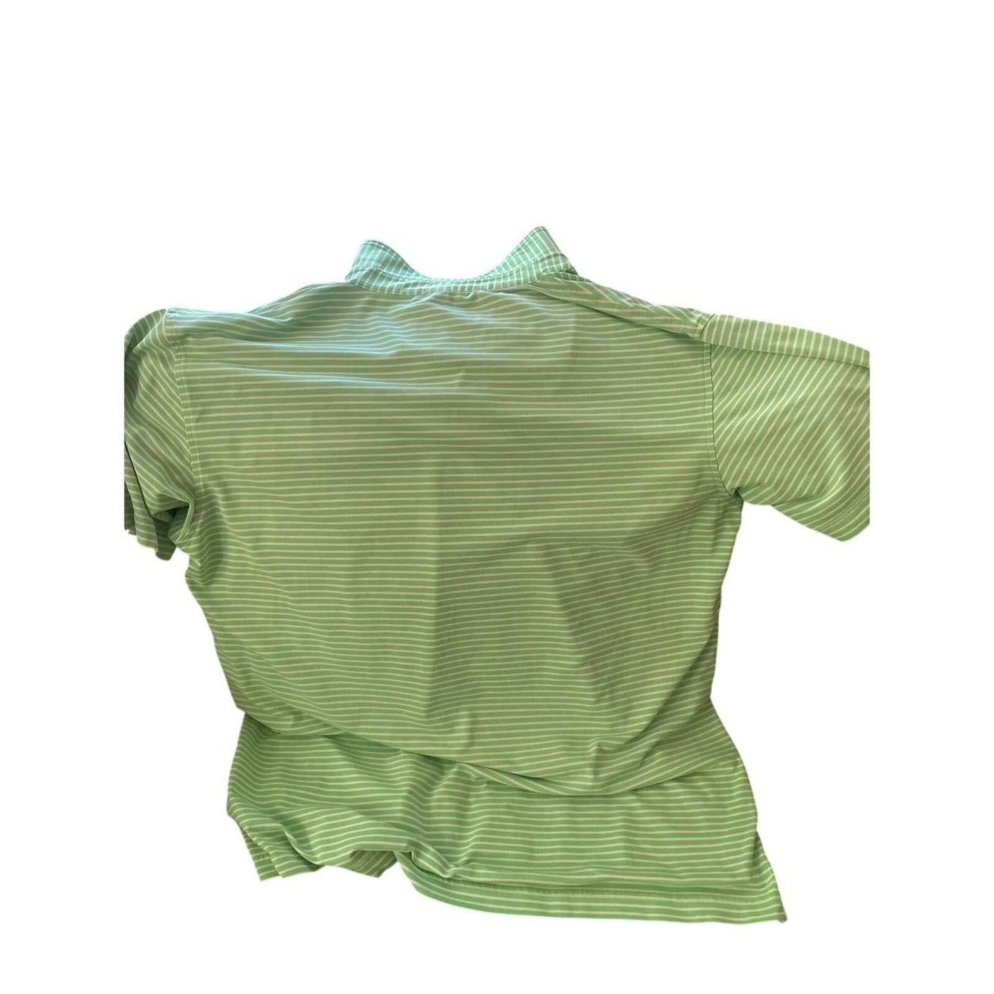 Men's Peter Millar Green and White Stripe Short Sleeve Spartan Shirt Sz L