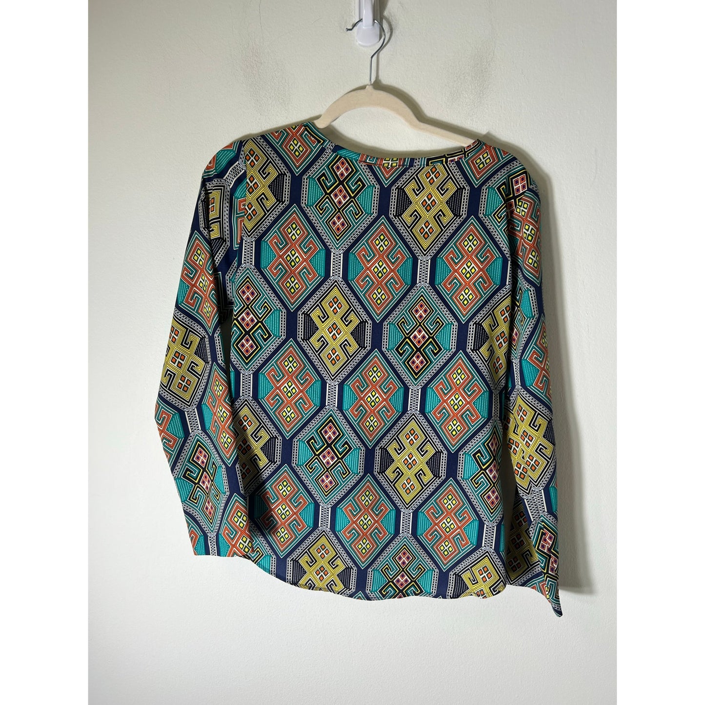 Mara Hoffman Green Print Long Sleeve Crossover Shirt Sz XS