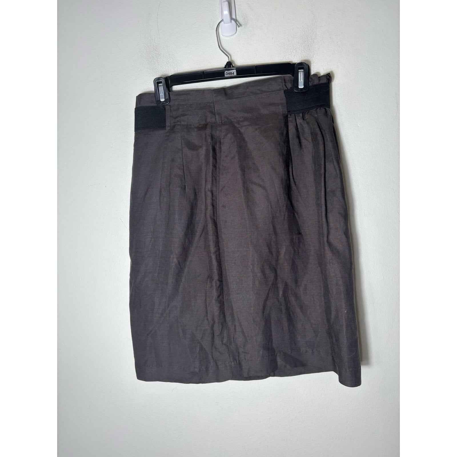 Au Lieu Cinched Waist Grey Linen Skirt Sz 8