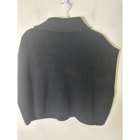 Zara Black Boxy Foldover Collar Cropped Pullover Half Zip Sweater Sz L