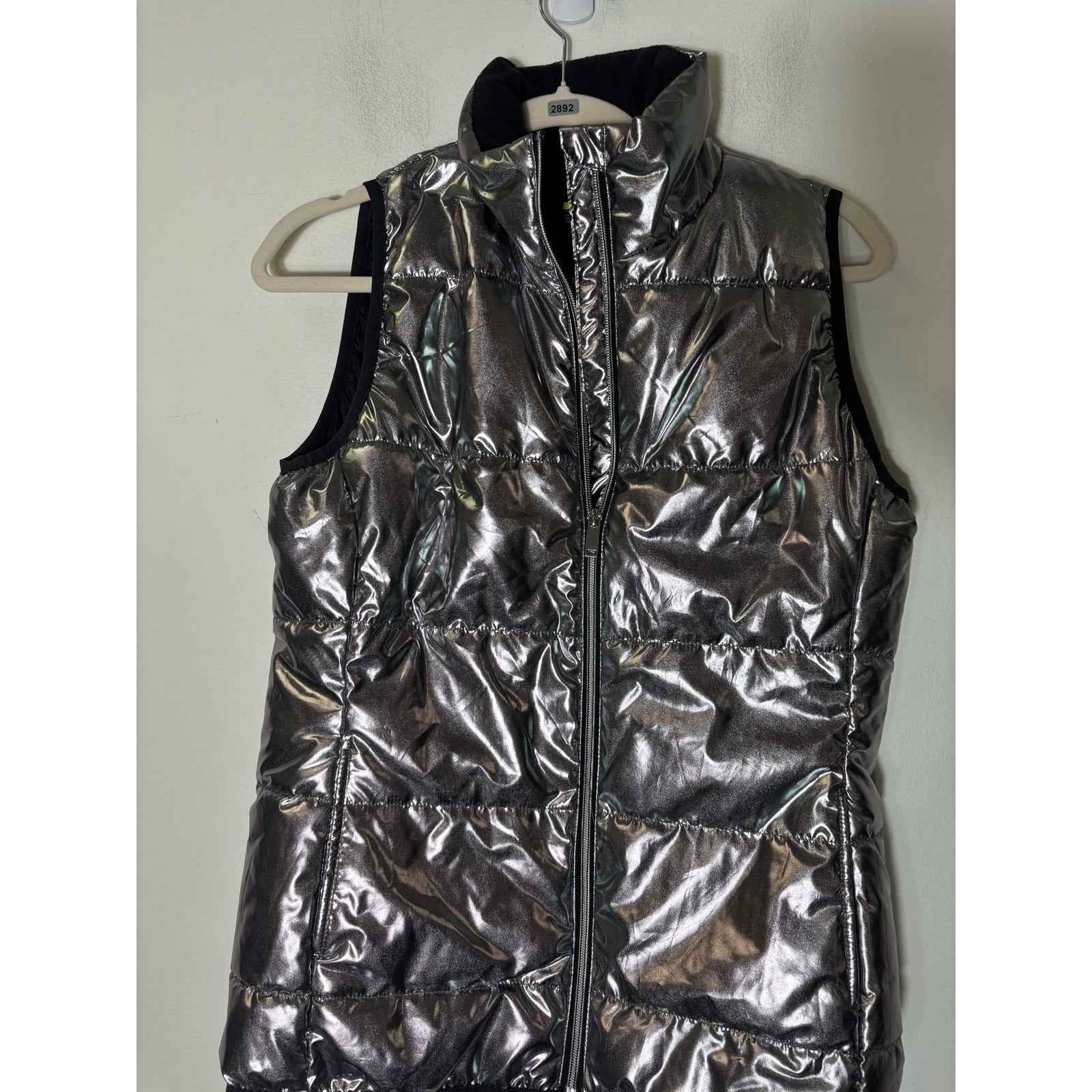 Xersion Metallic Silver Packable Puffy Vest Sz S