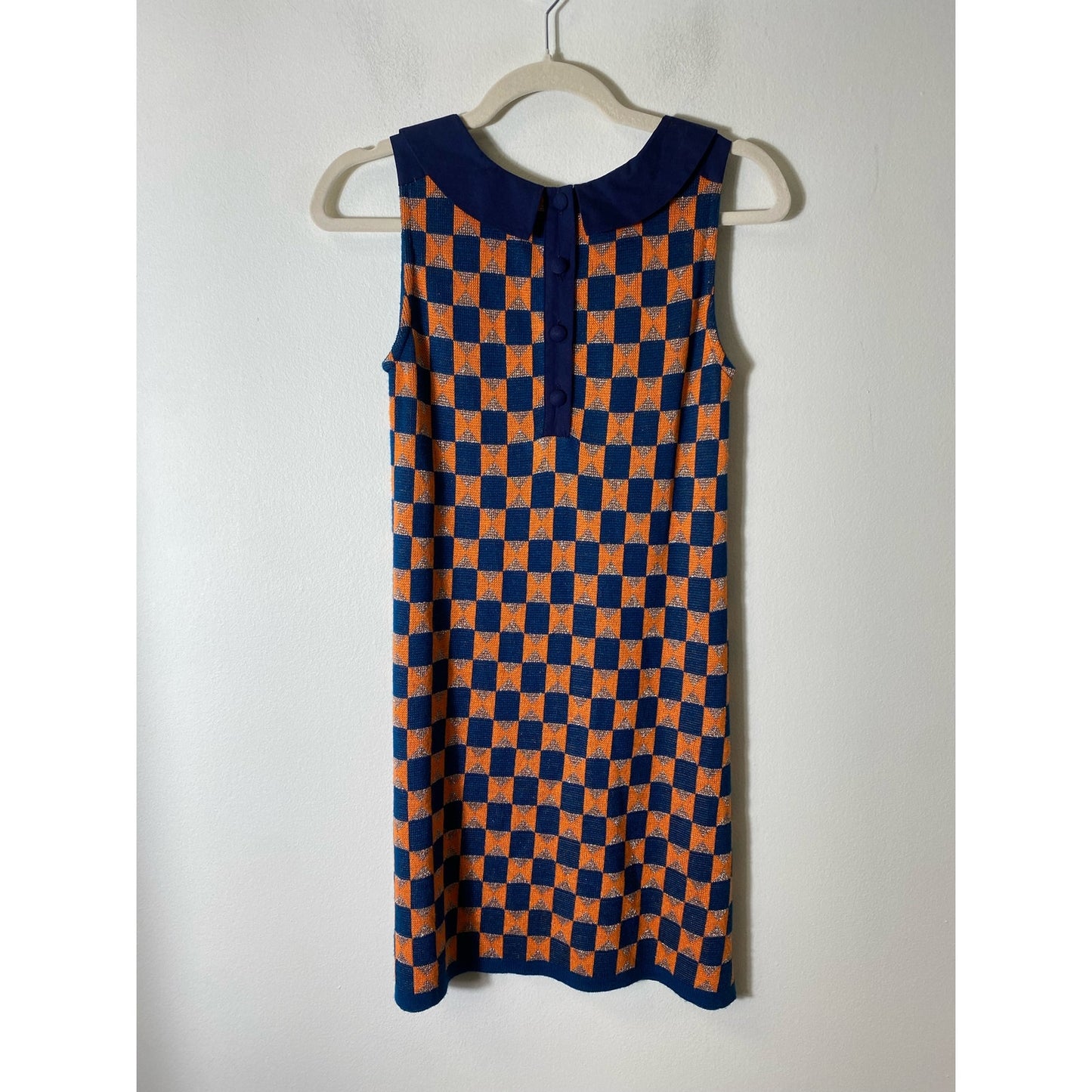 Erotokritos Blue/Orange Checkered Collared Sweater Dress Sz 0