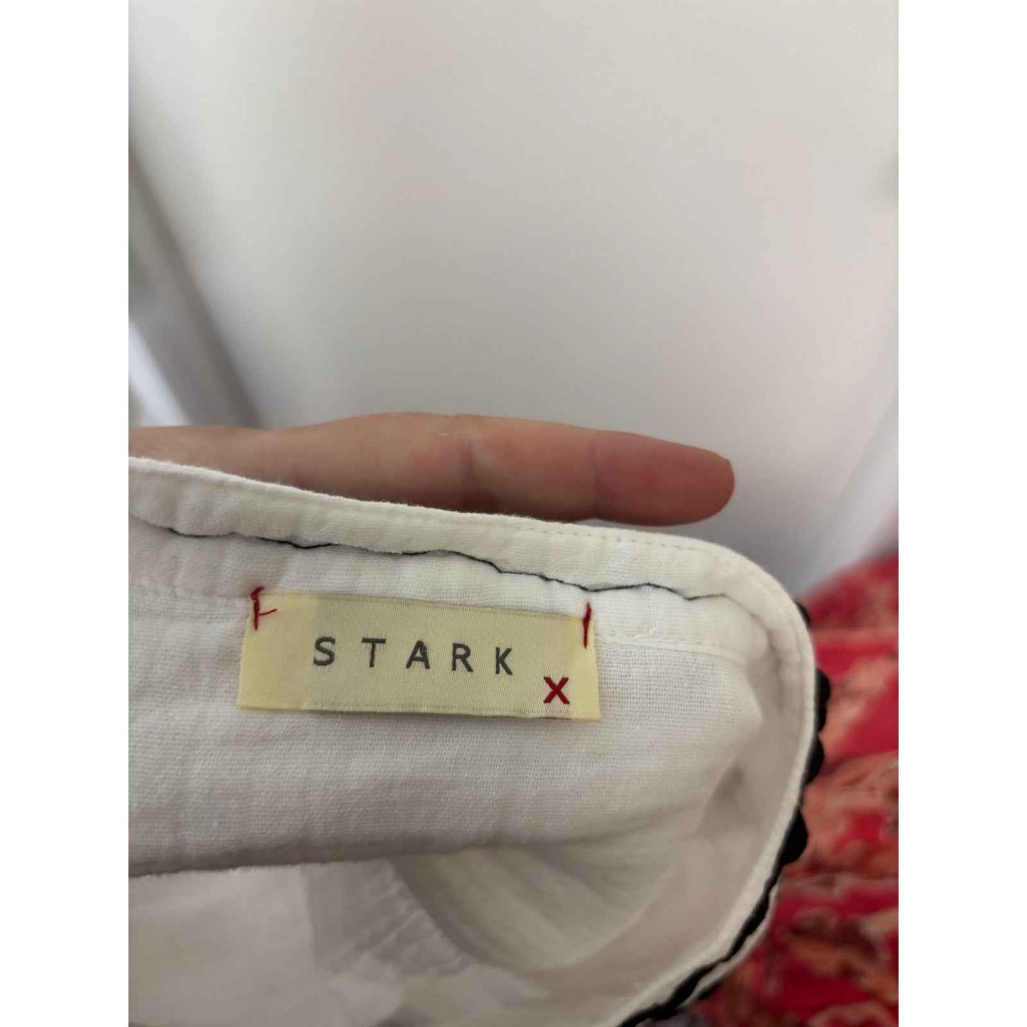 Stark White Gauze W Black Ric Rac Trim Shirt Sz L