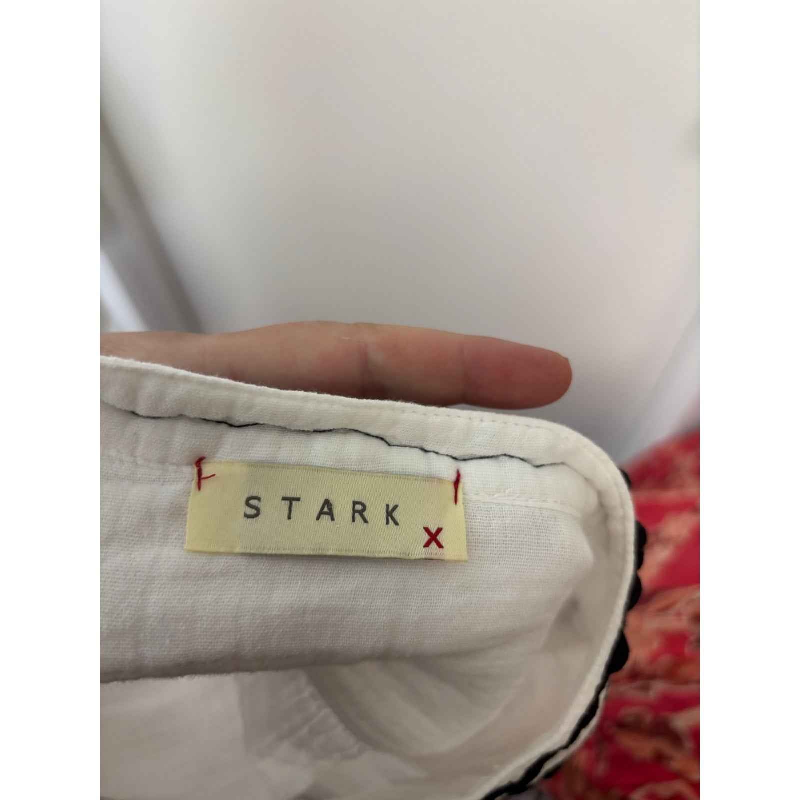 Stark White Gauze W Black Ric Rac Trim Shirt Sz L