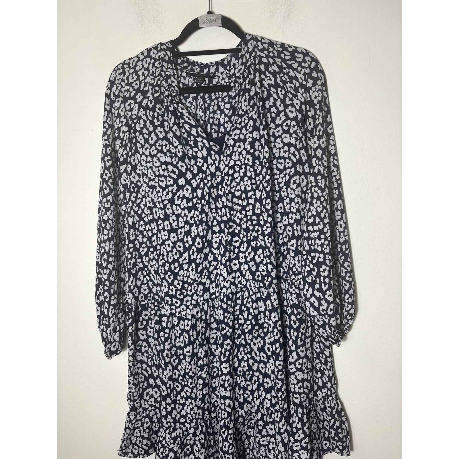 Banana Republic Navy and White Long Sleeve Drop Waist Knee Length Dress Sz XS