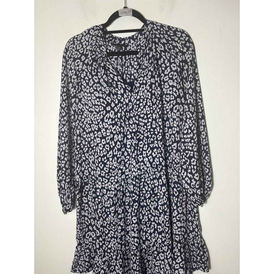 Banana Republic Navy and White Long Sleeve Drop Waist Knee Length Dress Sz XS