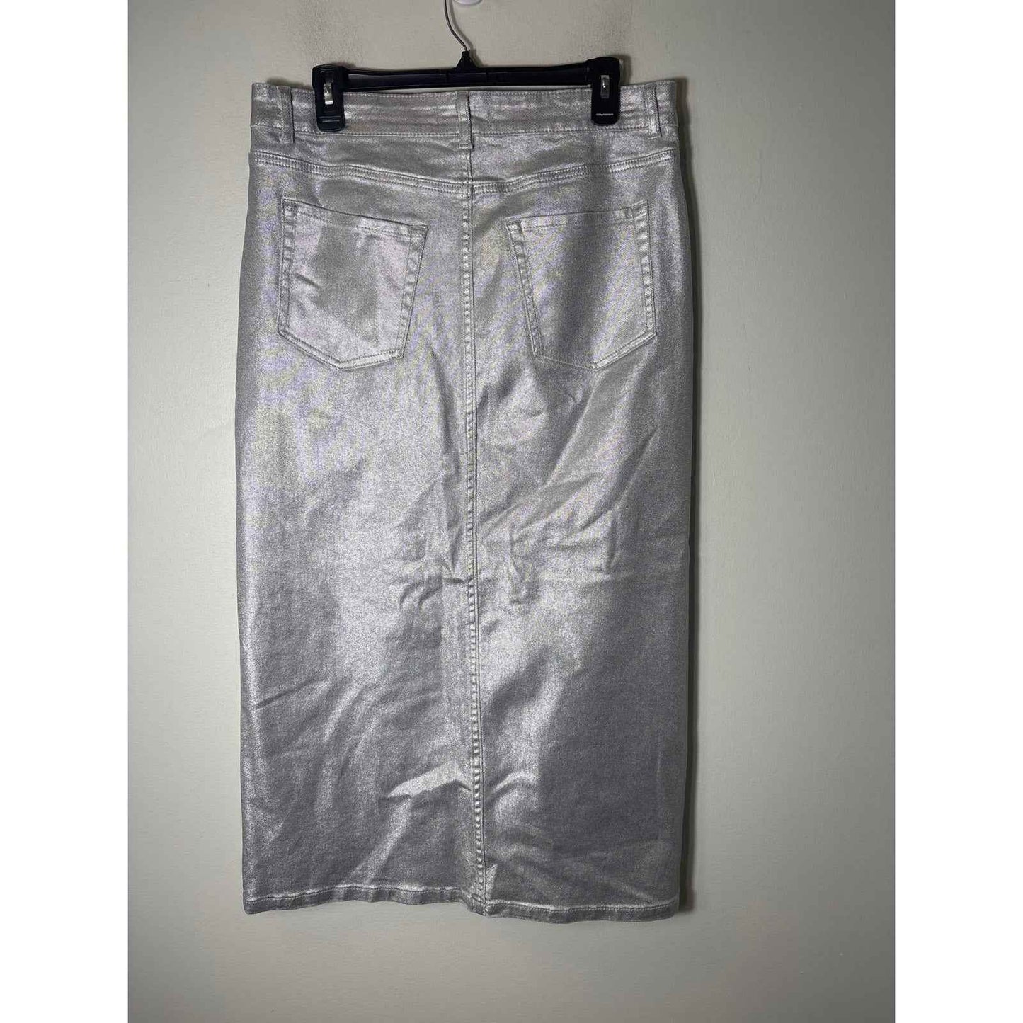 Pull & Bear Silver Metallic Denim Maxi Skirt Sz XL