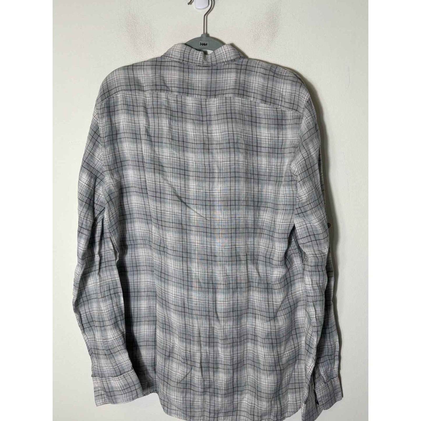 Men's John Varvatos Greenish Gray Plaid Long Sleeve Linen Shirt Sz M