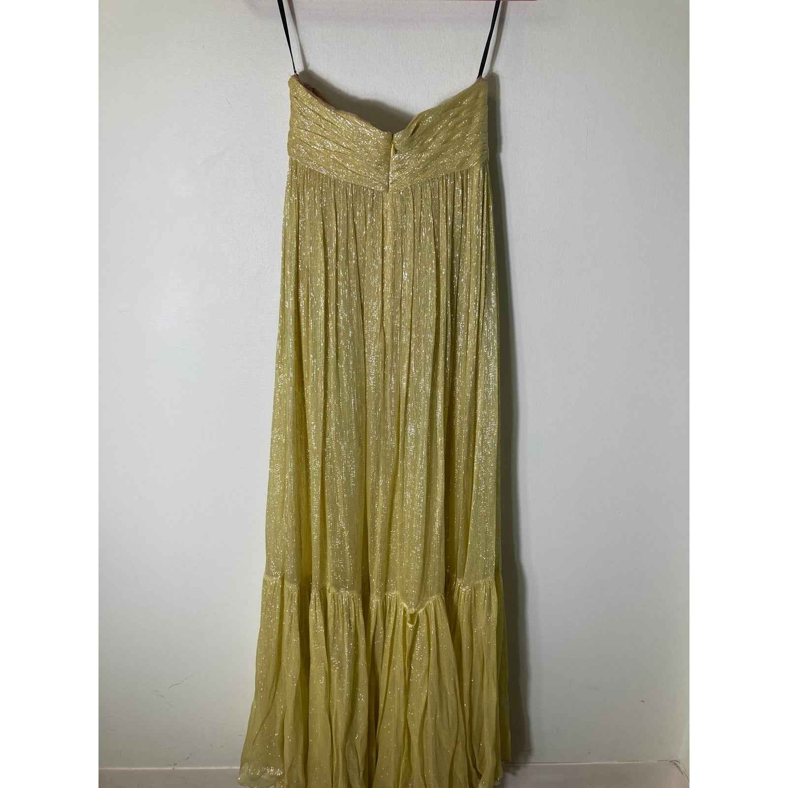 Halston Shimmery Silver threaded Yellow Gown Sz 8