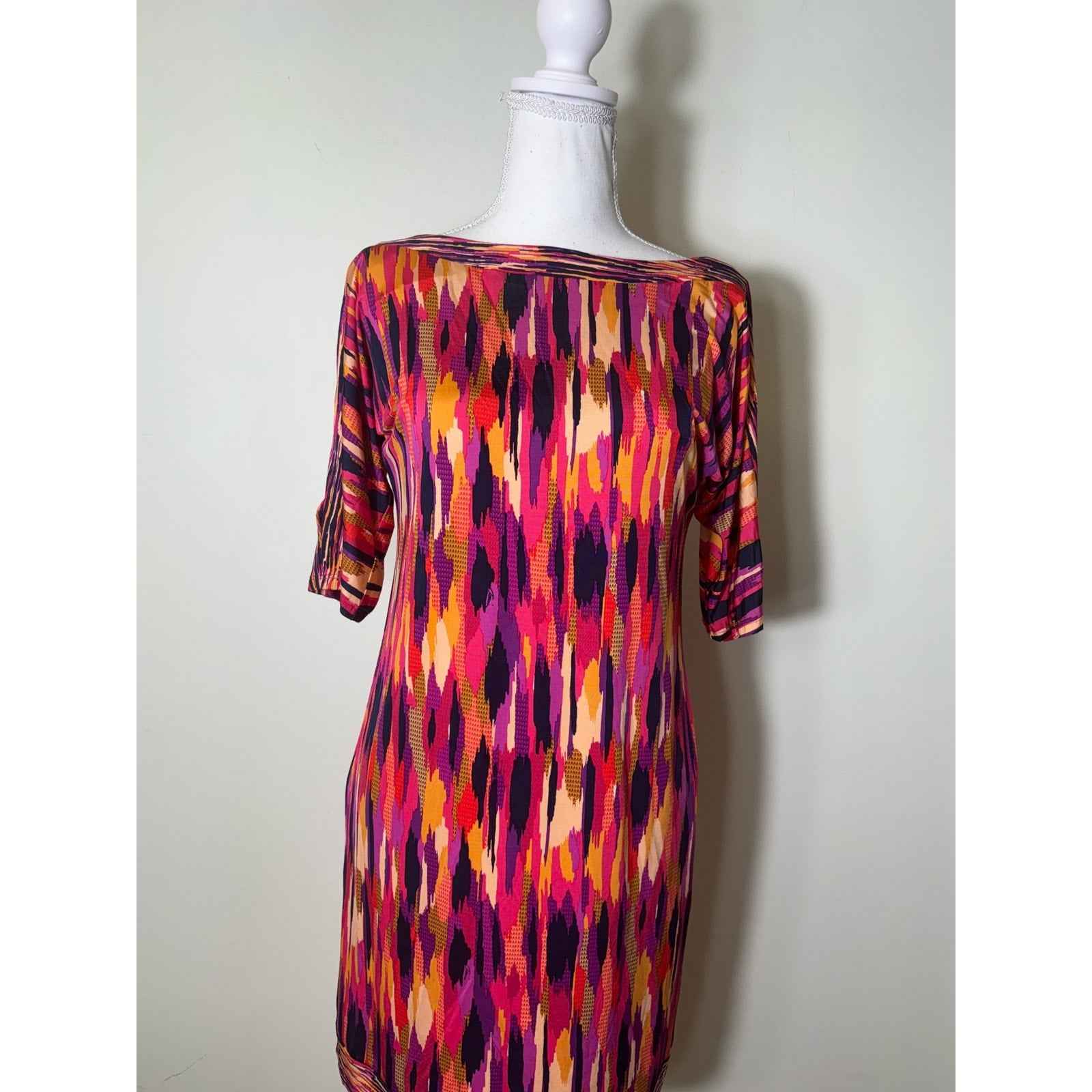 Trina Turk Multicolored Cold Shoulder Half Sleeve Knee Length Dress Sz 4
