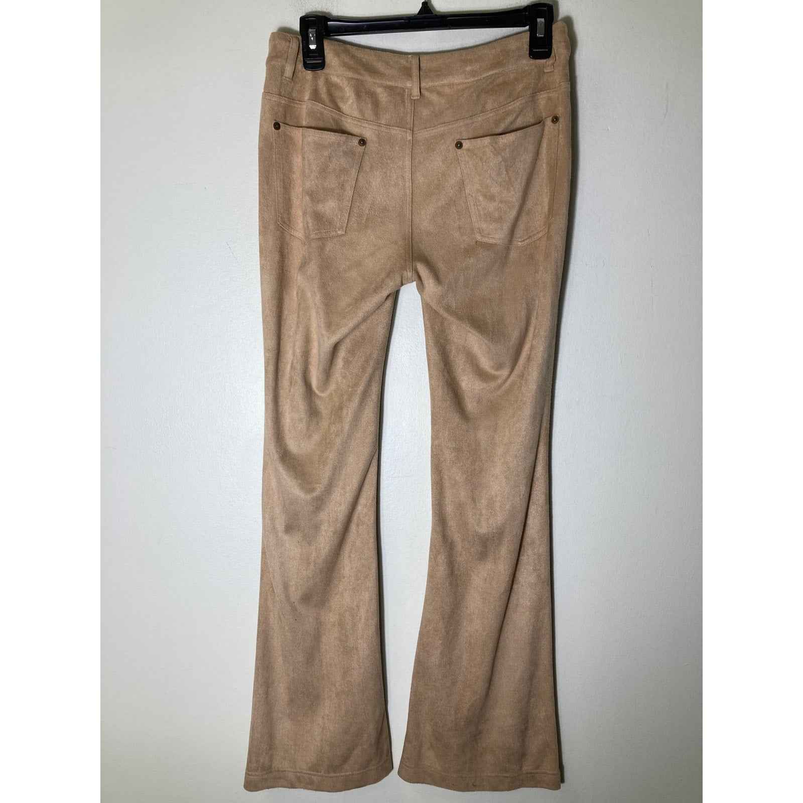 209 wst 38 Tan Faux Suede Flare Leg Zip Pants Sz 4
