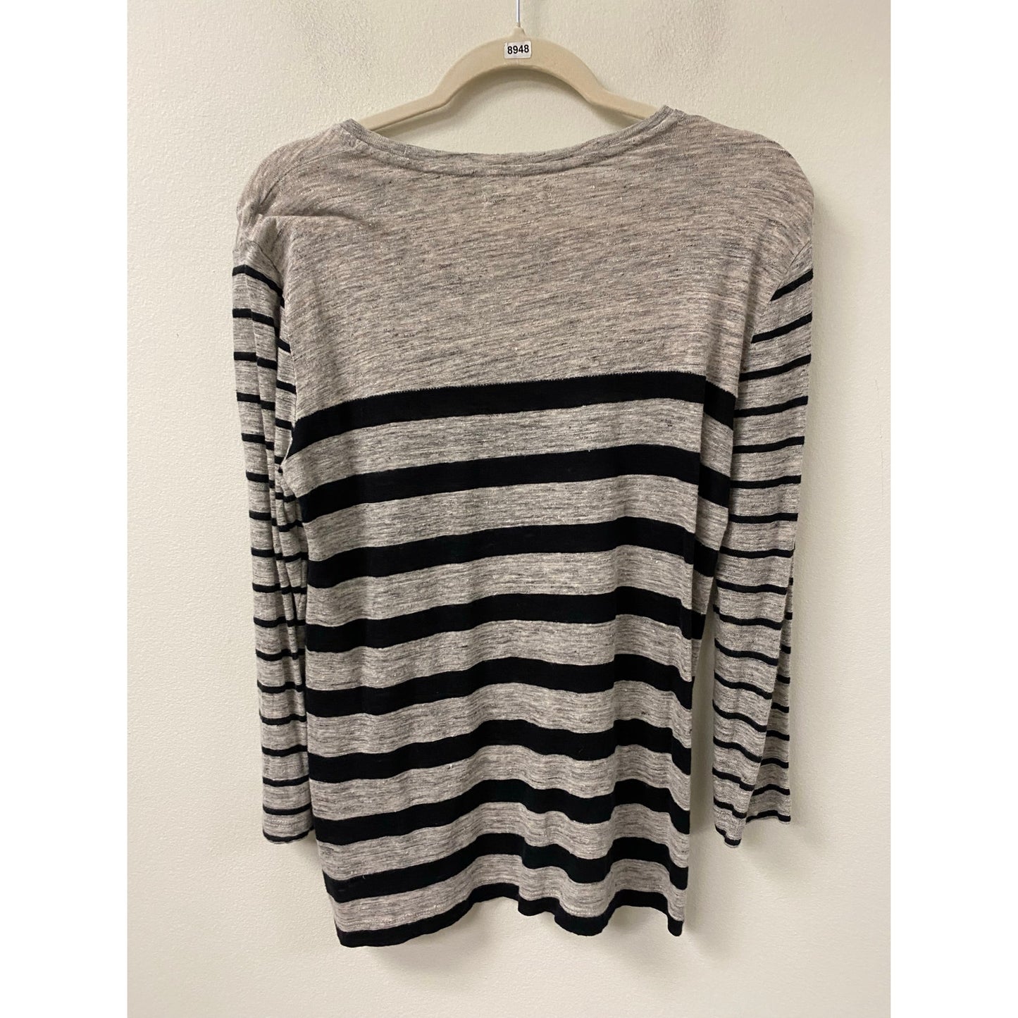 Madewell Gray Black Striped Knit Linen Top Sz M
