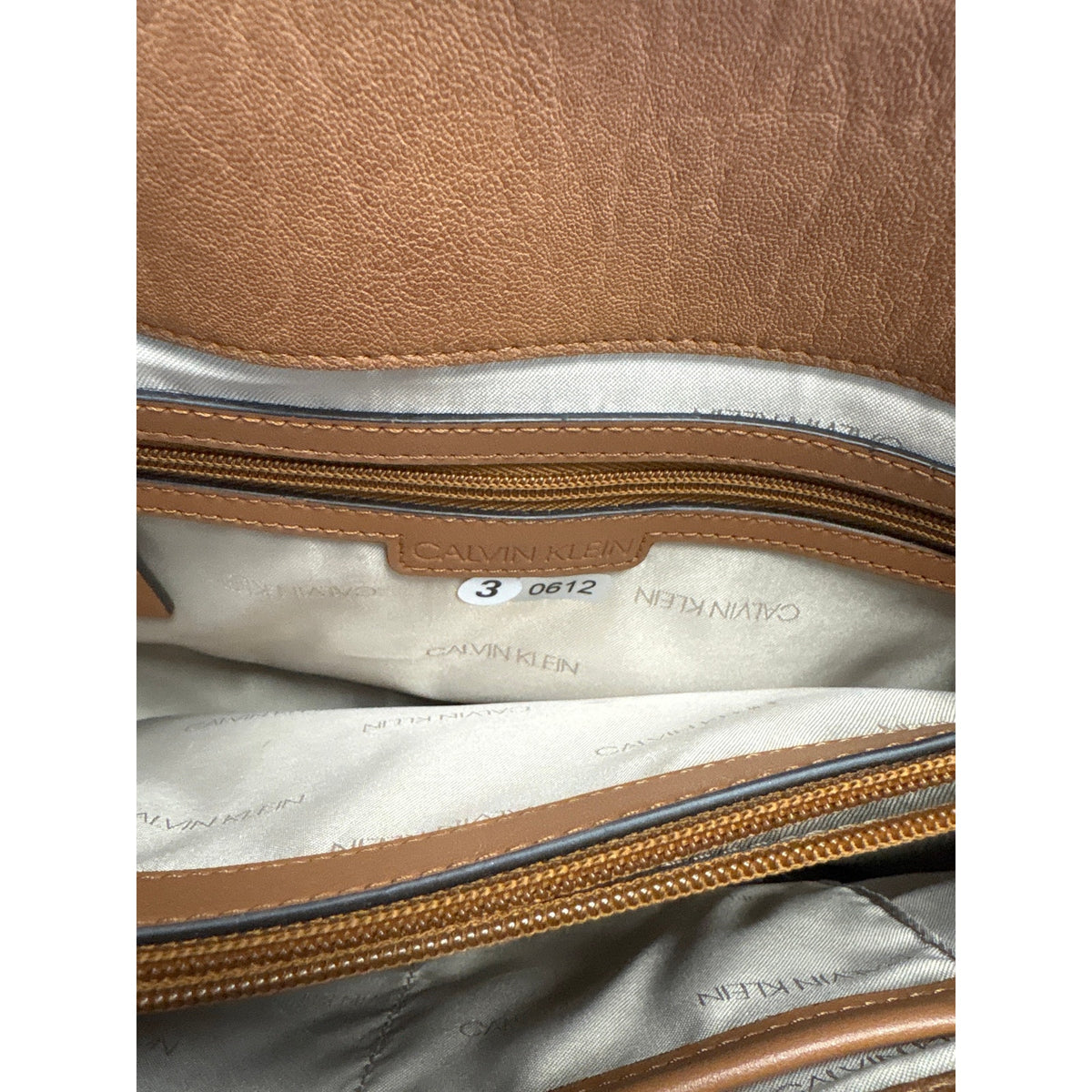 Calvin Klein Caramel Brown Vegan Leather Satchel Handbag