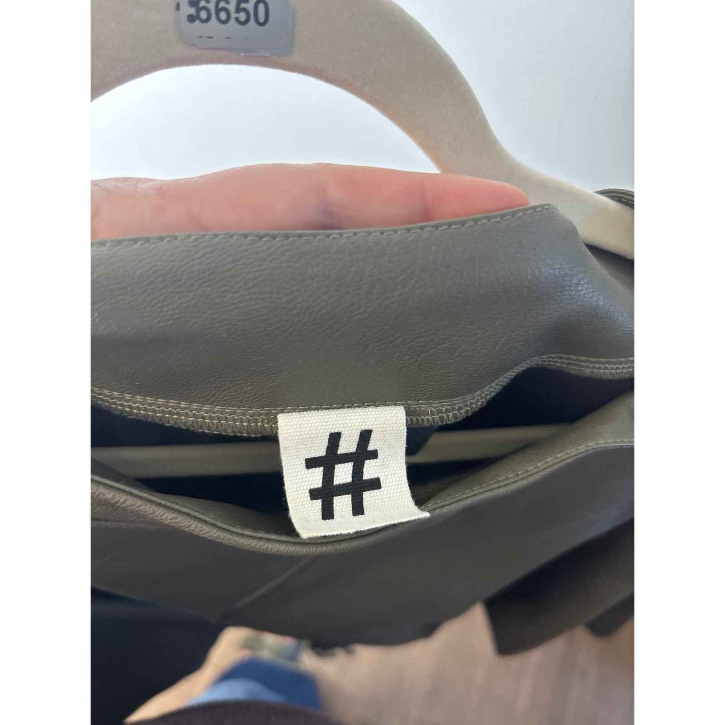 #hashtagmart Muted Dark Green Faux Leather 3/4 Sleeve Top Sz M