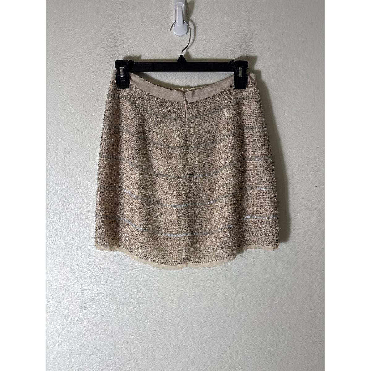 Gryphon Beige Sequin Beaded Mini Skirt Sz XS