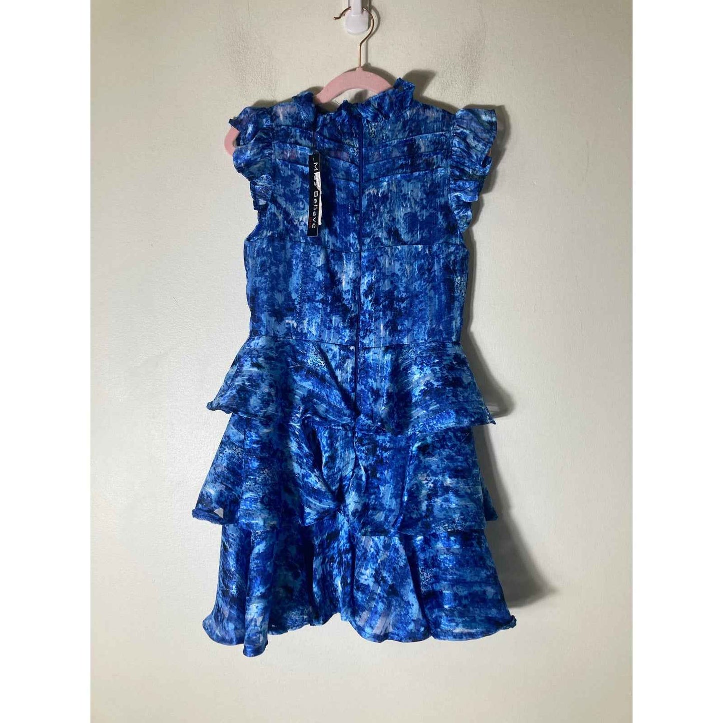 NWT Girls Miss Behave Blue Watercolor Dress Sz 10