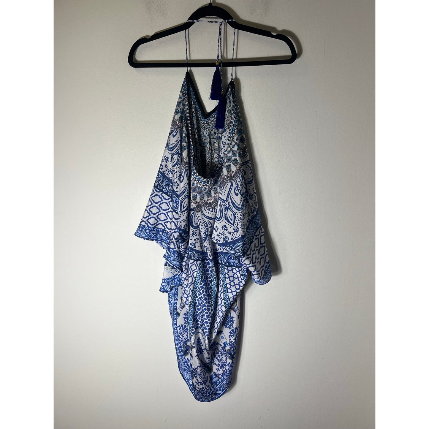 True Colours by La Moda Clothing Blue and White Scarf Halter Top One size