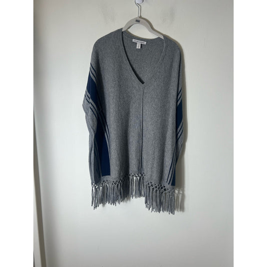 Autumn Cashmere Gray and Navy Fringe Poncho Sz XS/S