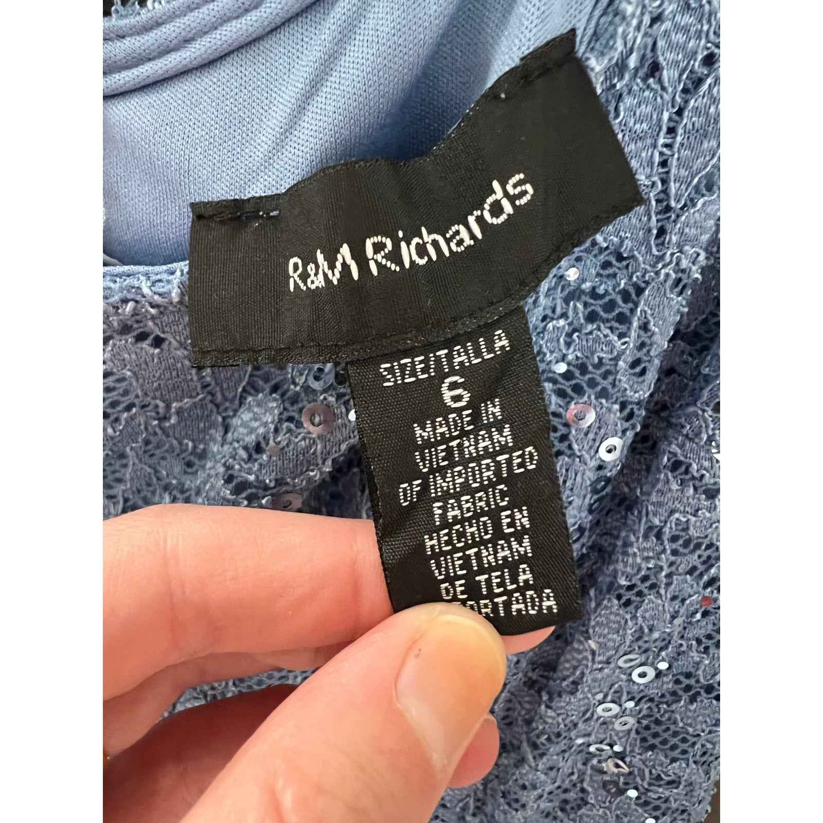 R&M Richards Dusty Blue Lace/sequin form gown and Jacket. NEW Sz 6