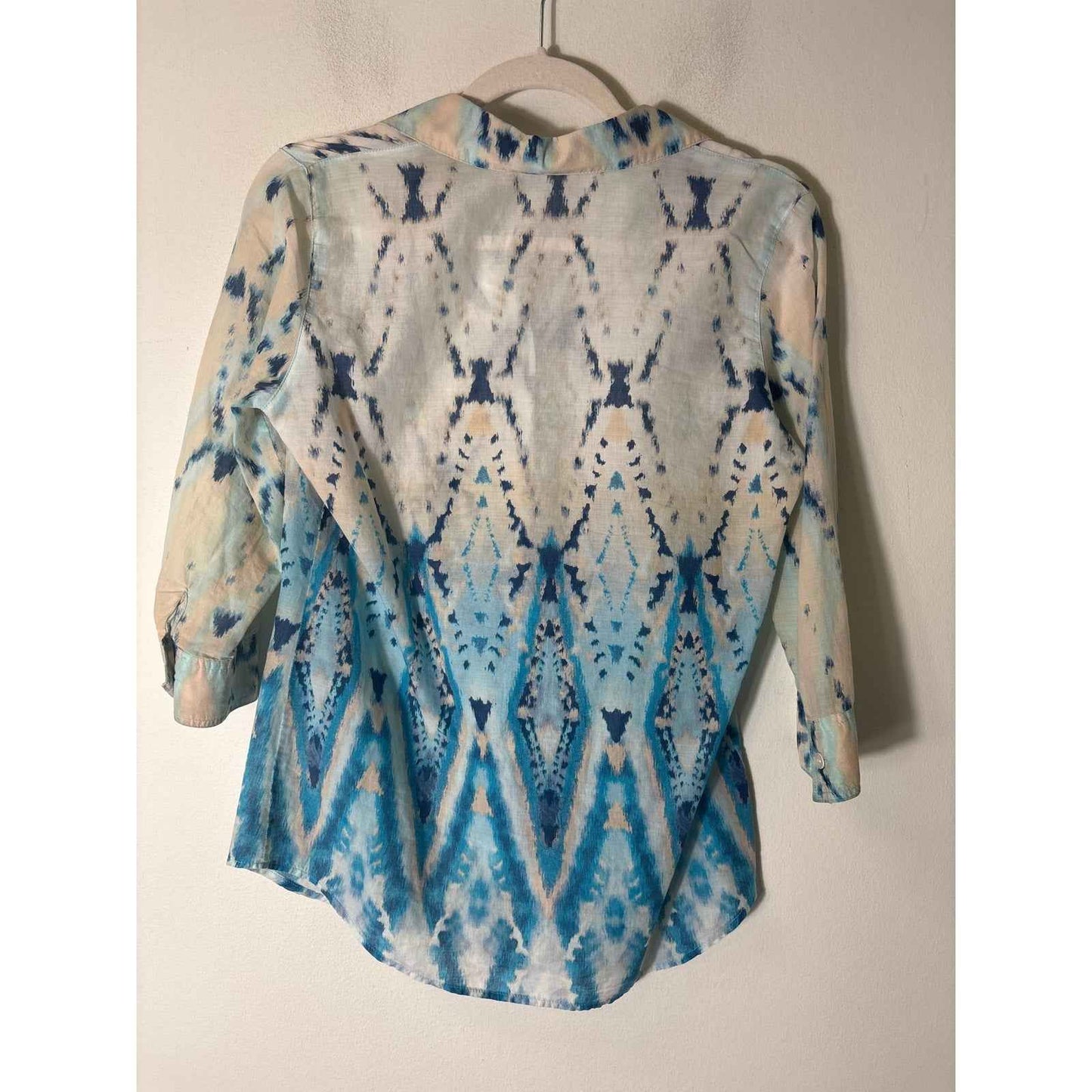 Chico's Off White Blue Cotton Long Sleeve Button Down Sz 0 (4)