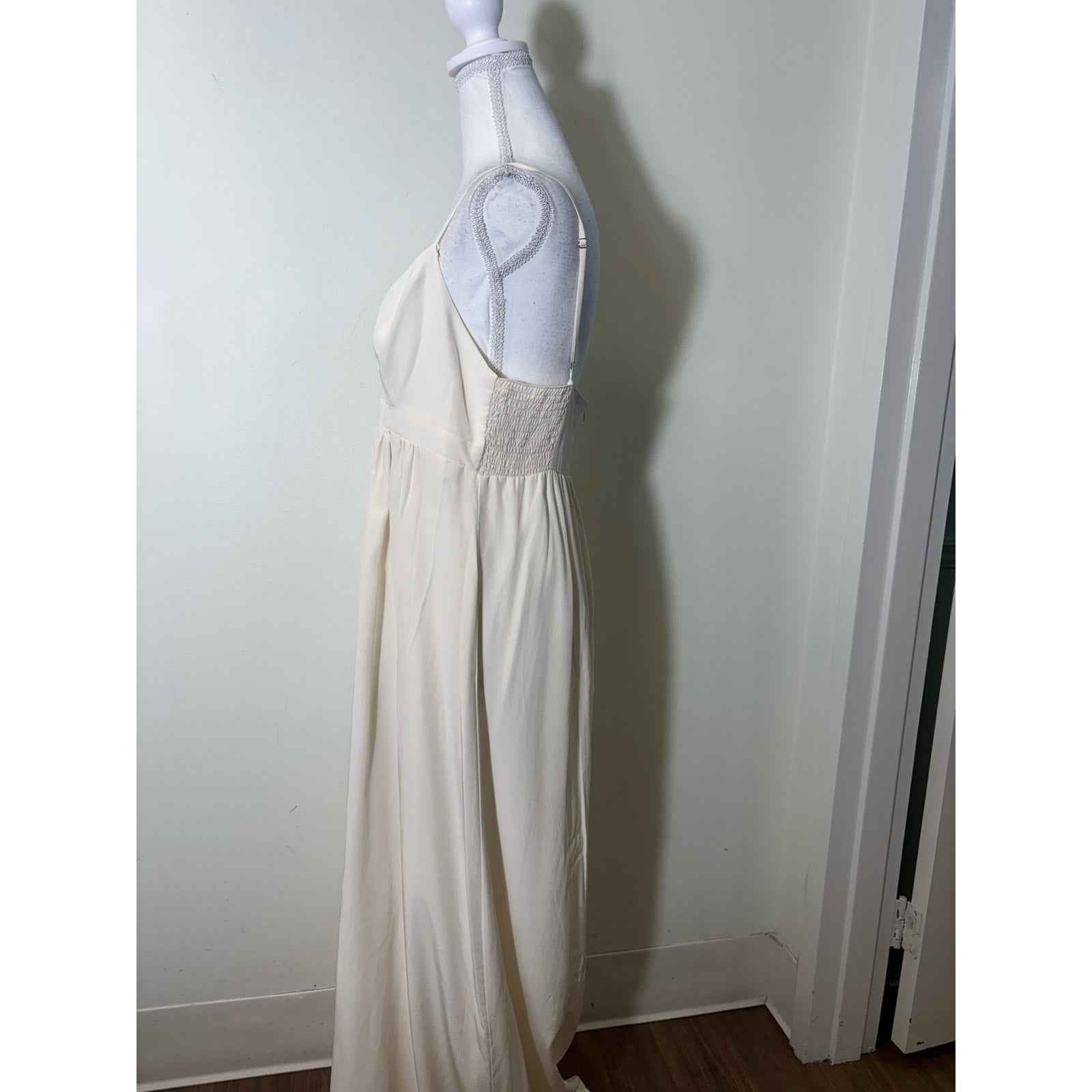Amanda Uprichard Ivory Silk Spaghetti Strap Maxi Dress Sz L