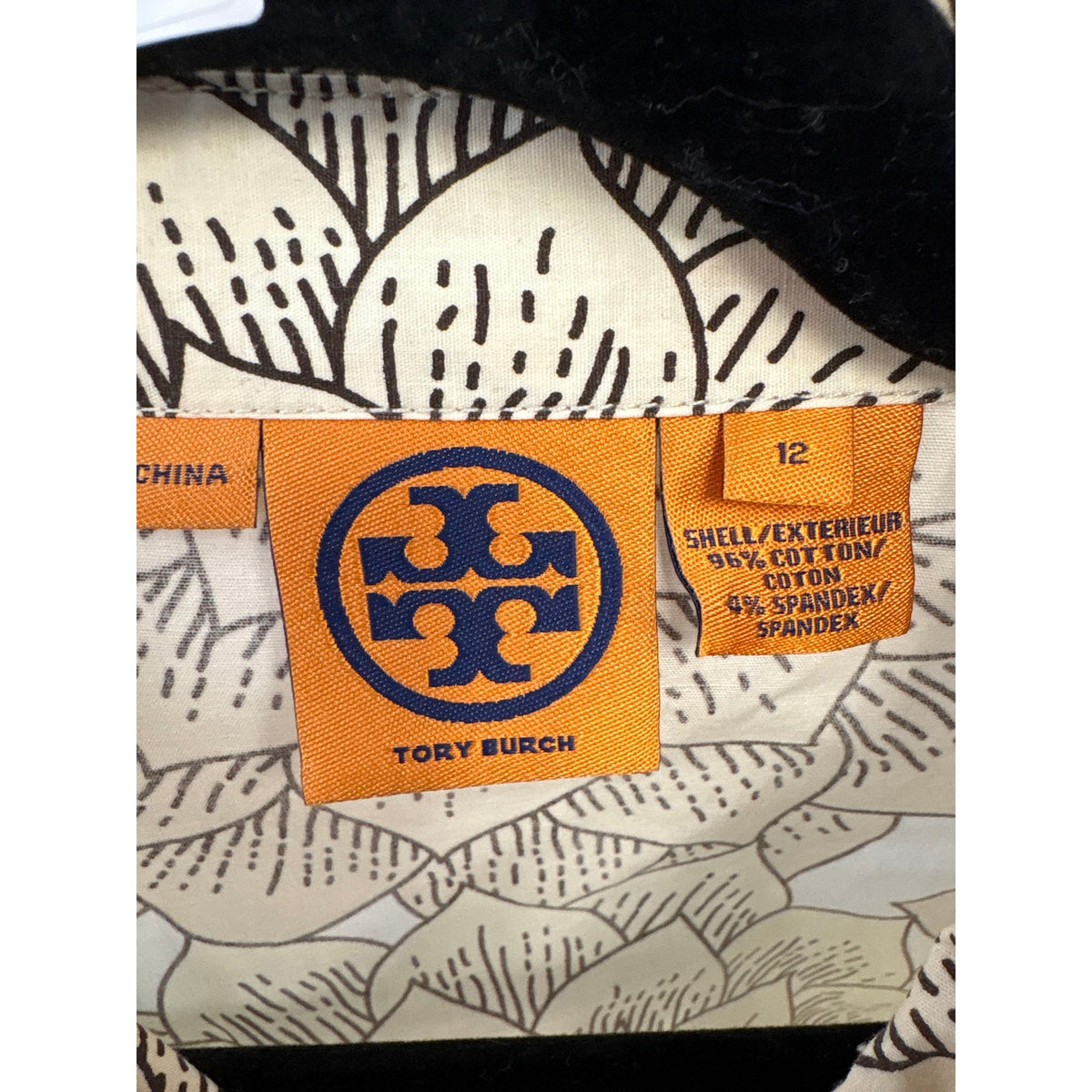 Tory Burch Off White Lotus Long Sleeve Snap Up Midi Dress Sz 12