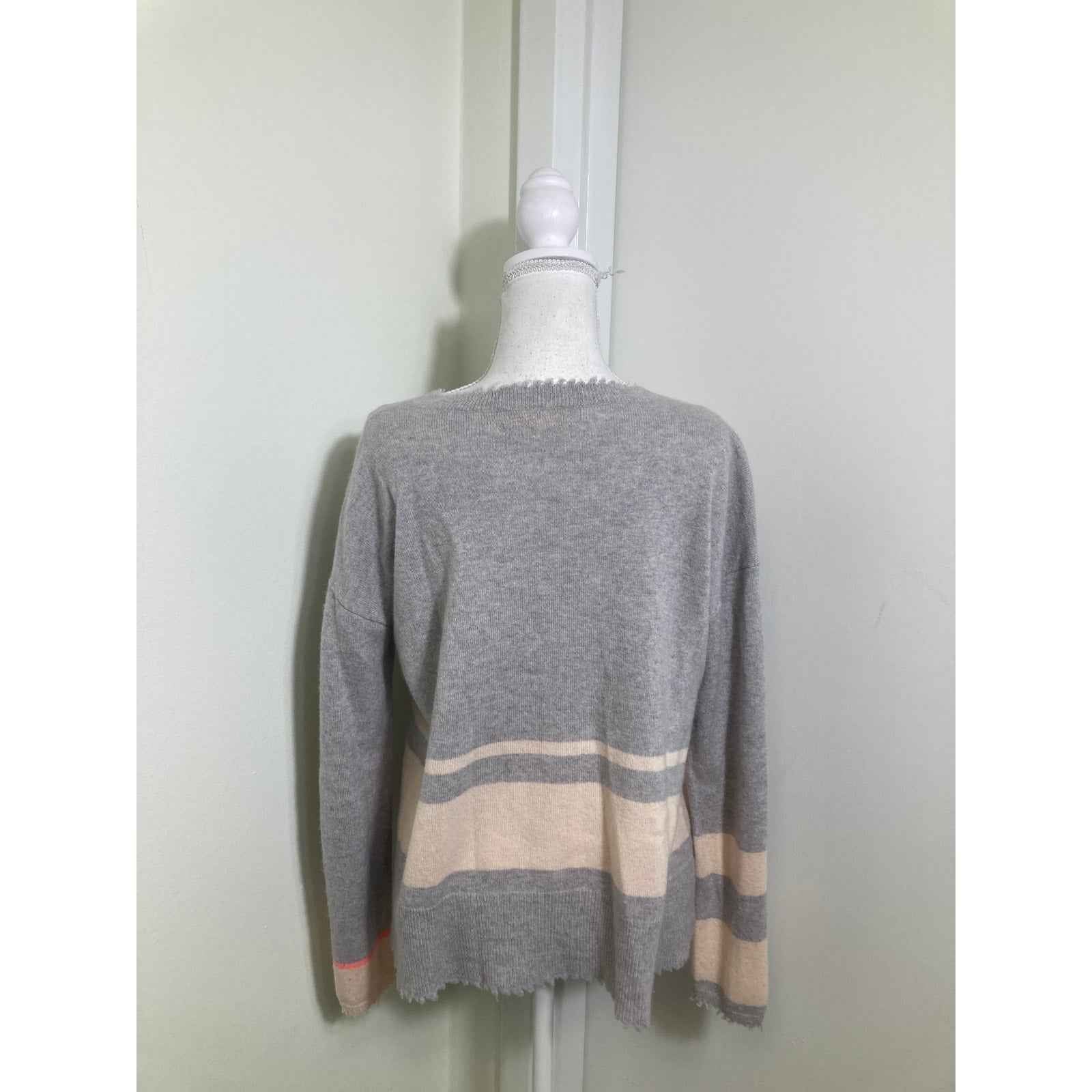 Lisa Todd Gray/Cream Stripe Cashmere Pullover Sweater Sz M