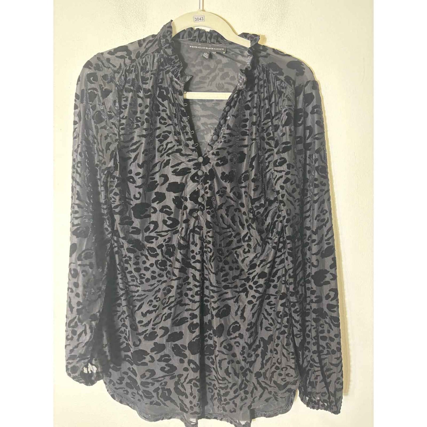 White House Black Market Black Mixed Media Semi Sheer Long Sleeve Top Sz S