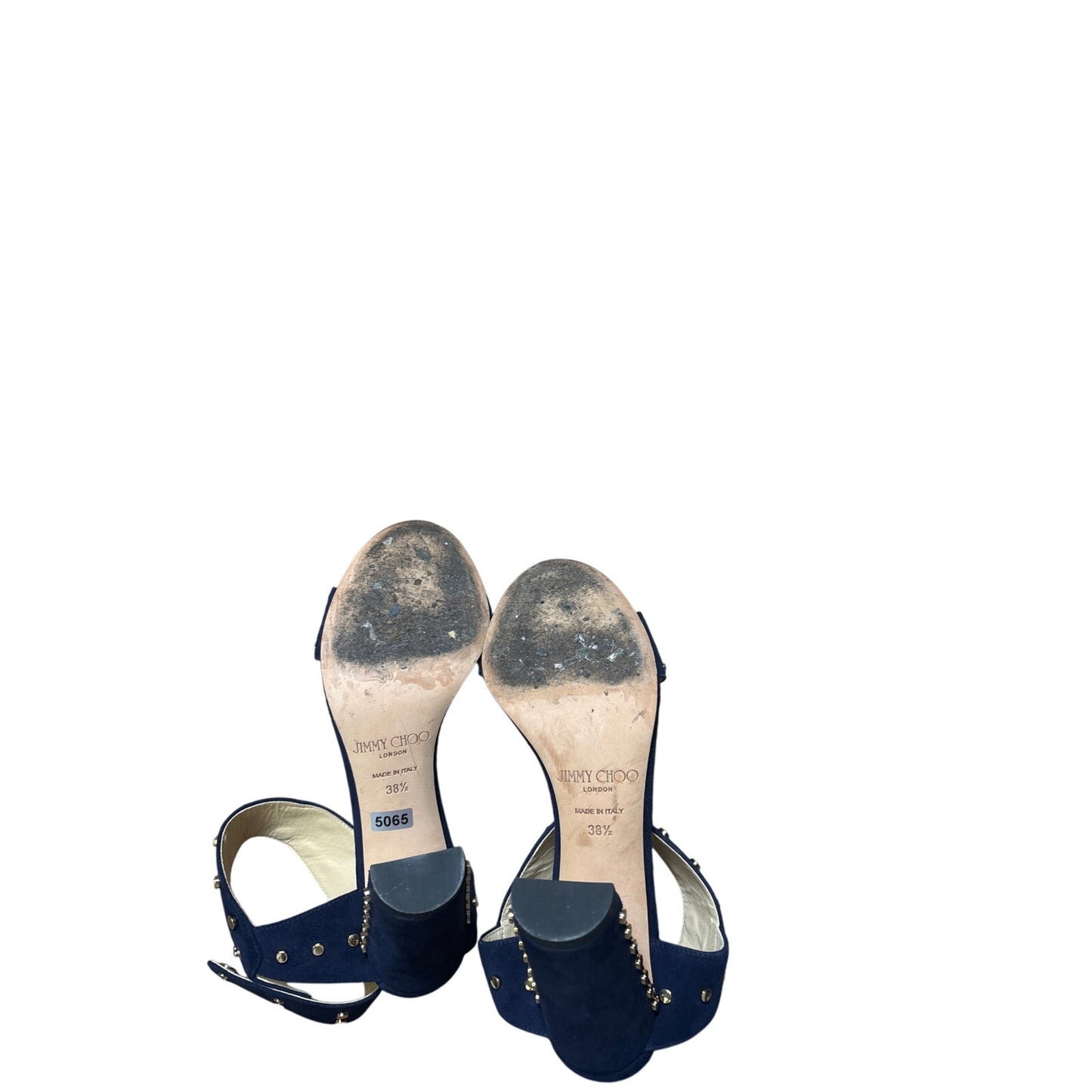 Jimmy Choo Navy Blue Velvet Sandel with 4" Heel Sz 38