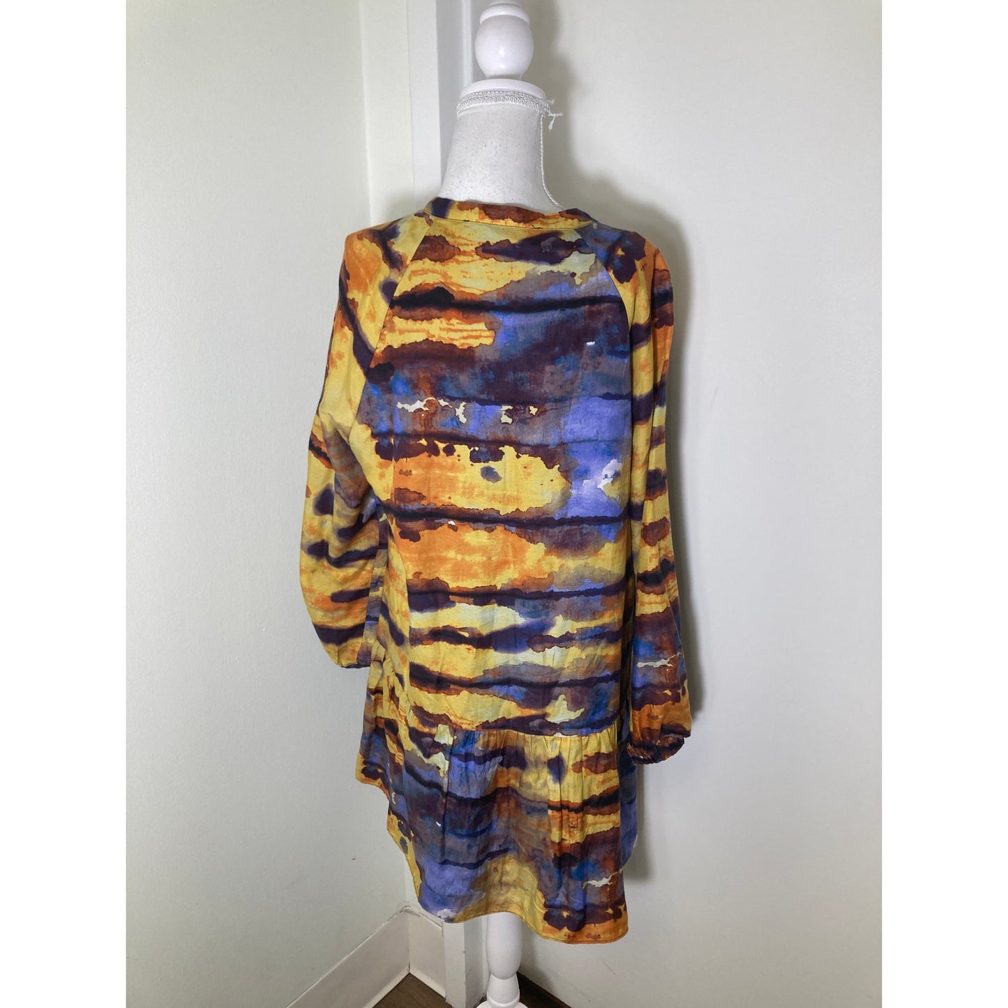 Marie Oliver Blue and Yellow Tie Dye Mini Dress Sz S
