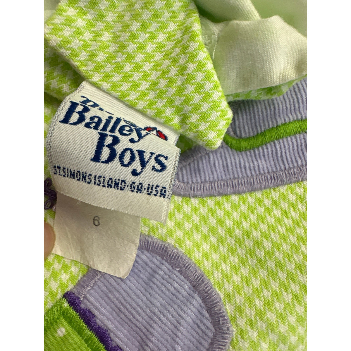 Girls Vintage The Bailey Boys Green&White houndstooth Purse applique dress Sz 6