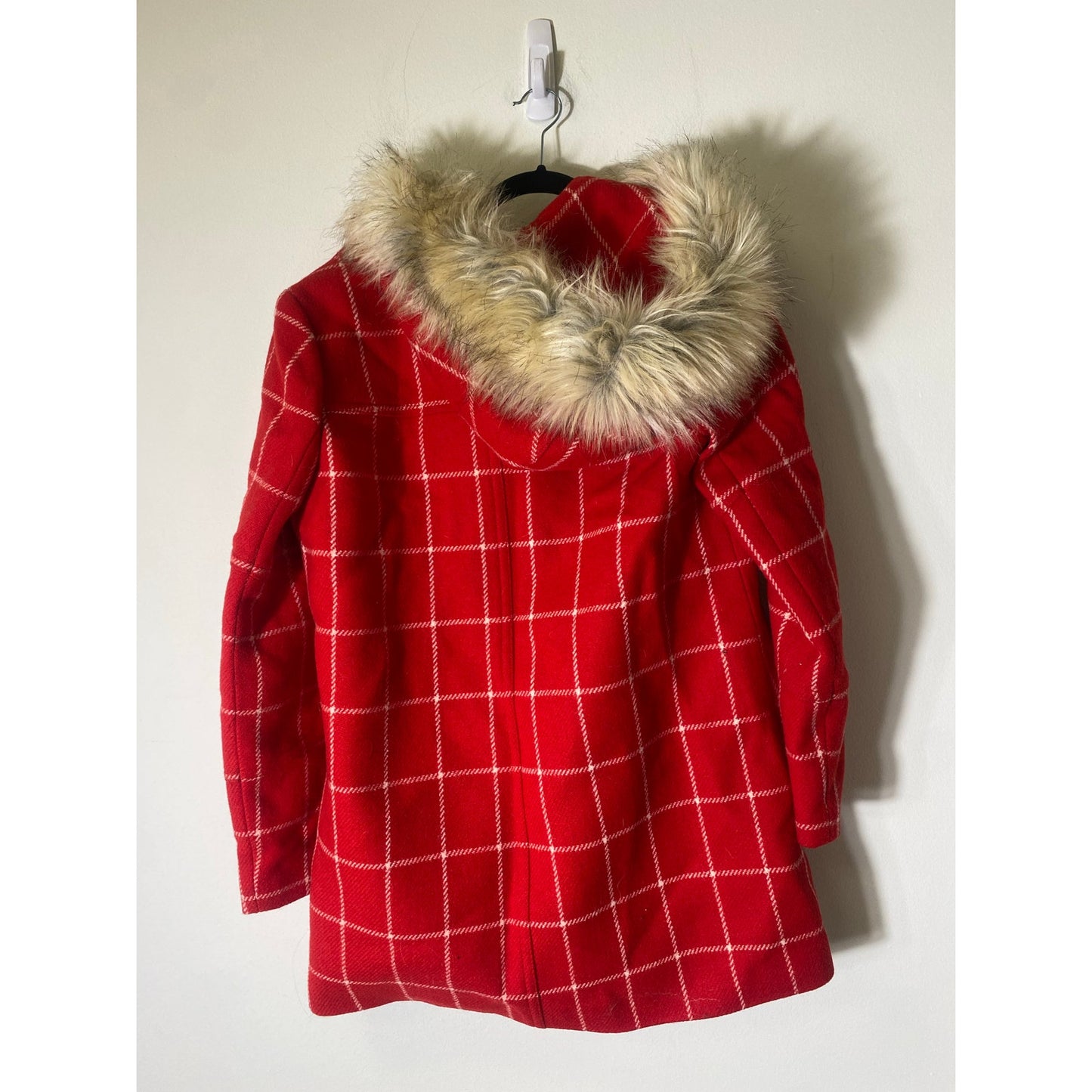 J. Crew Red White Plaid Heavy Wool Long Sleeve Coat Sz 10