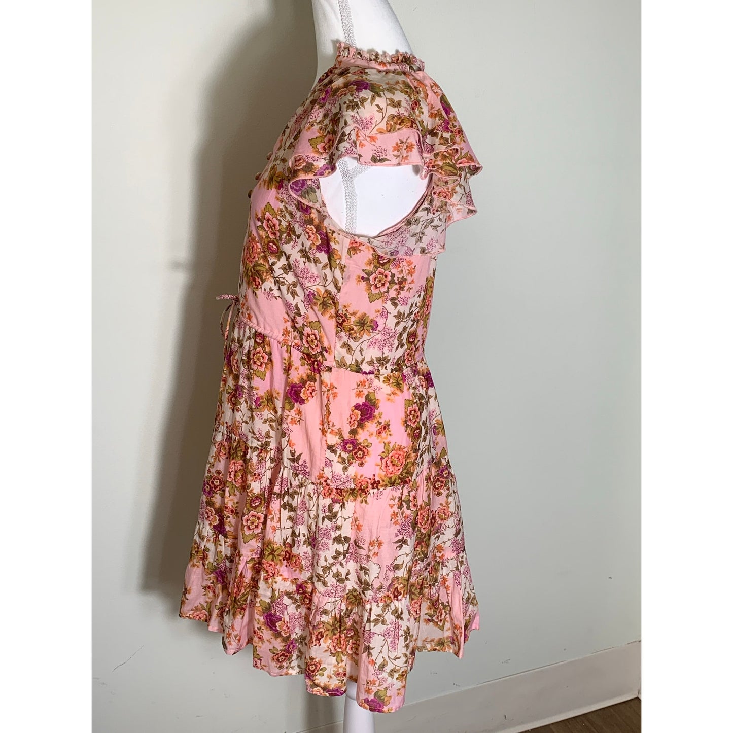 Anna Cate Pink Floral Flutter Sleeve Dress Sz XS