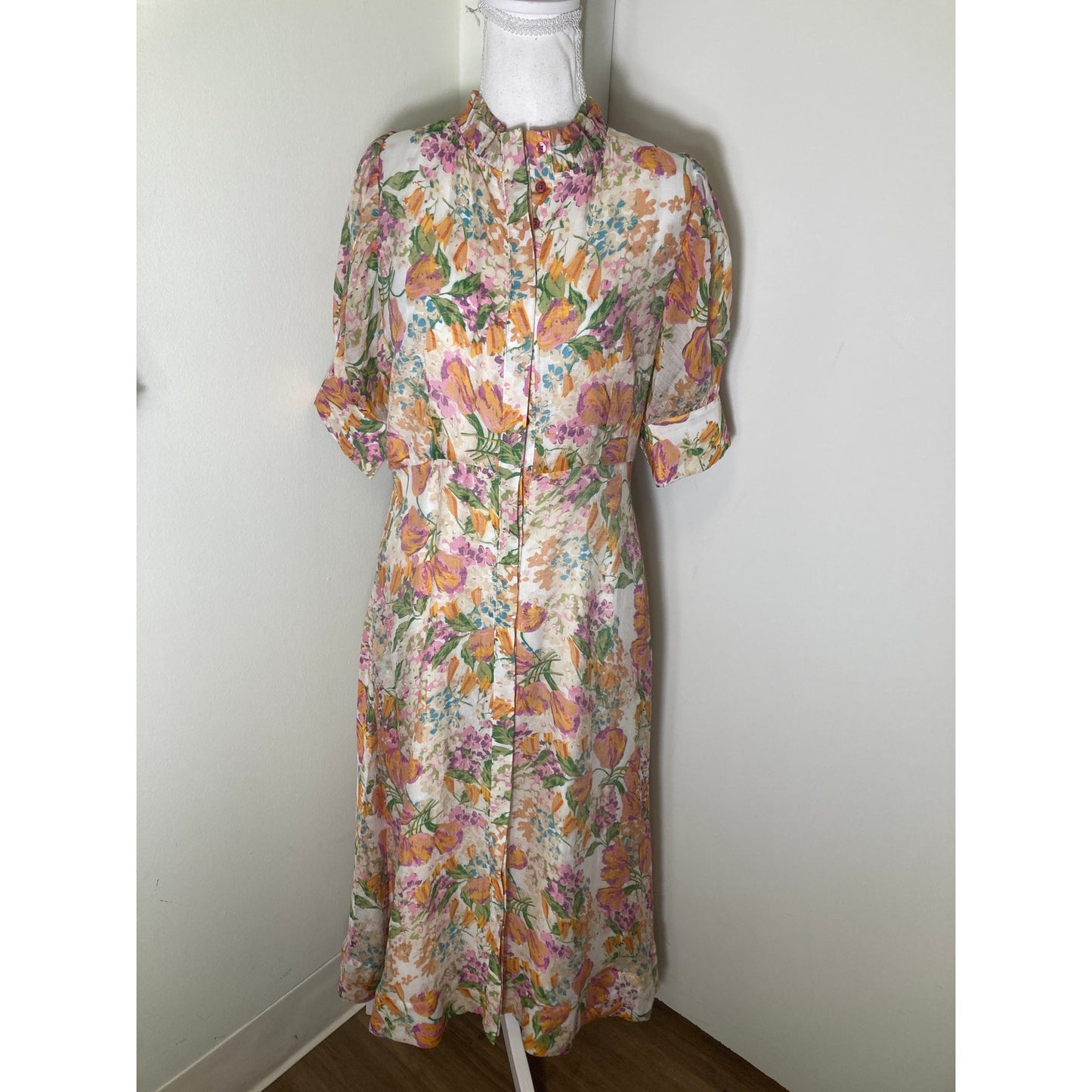 Buru Pink and Orange Floral Maxi Dress Sz S