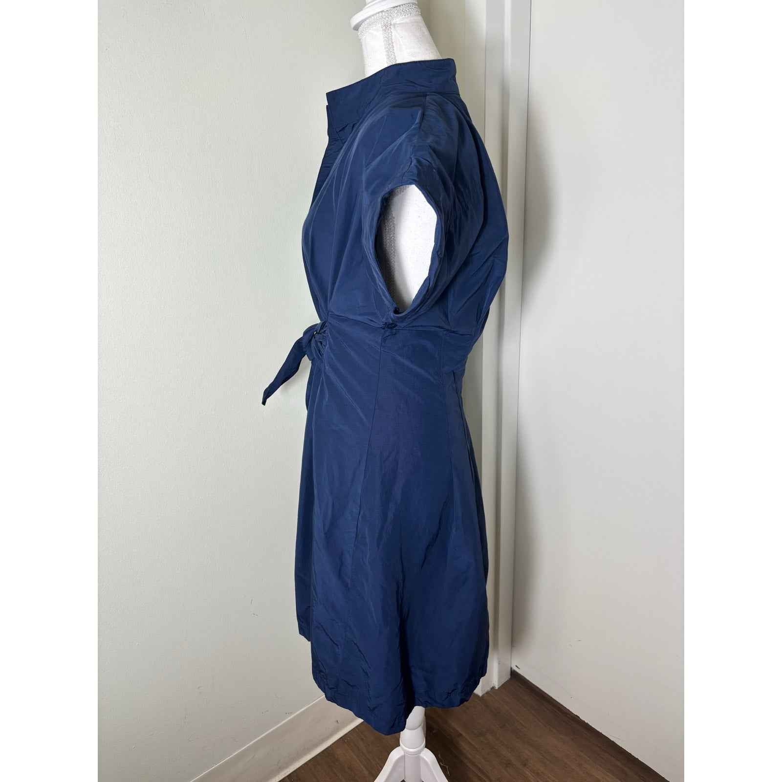 Finley Navy Cap Sleeve Knee Length Button Up Dress Sz S