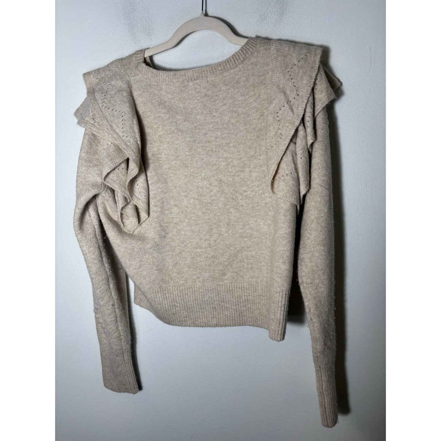 Skies are Blue Oatmeal Long Flutter Sleeve Sweater Sz L