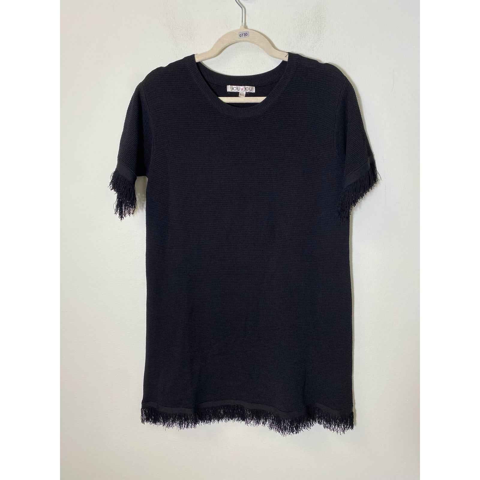 Joy Joy Black Fringed Ribbed Sheath Mini Dress Sz M/L