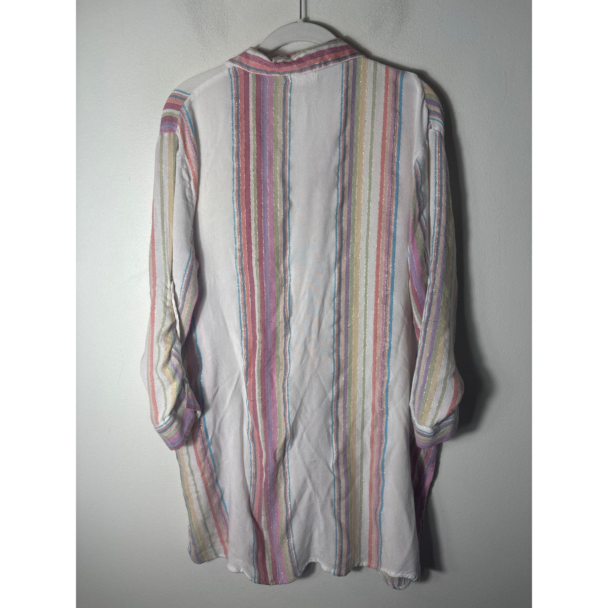 Elan Off White Colorful Stripe Long Sleeve Button Up Shirt Sz S