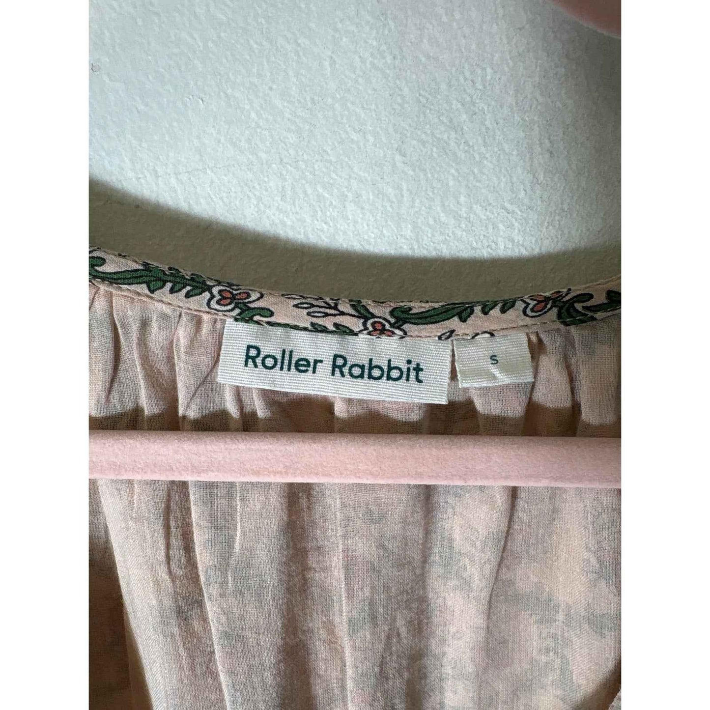 Roller Rabbit Tannish Pink Floral Long Sleeve Cotton Maxi Dress Sz S