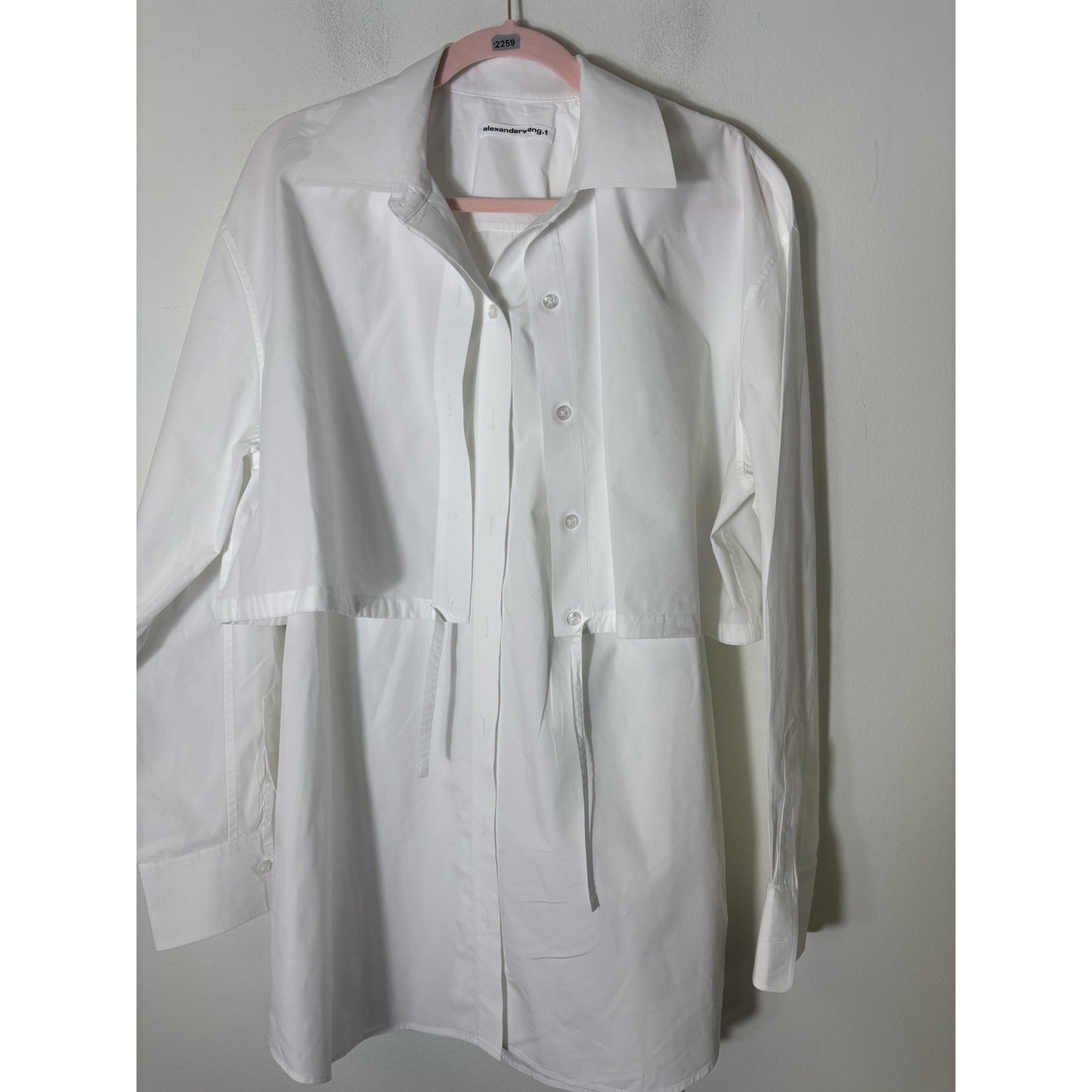 Alexander Wang White Cotton Long Sleeve Button Up Oxford Mini Dress Sz L