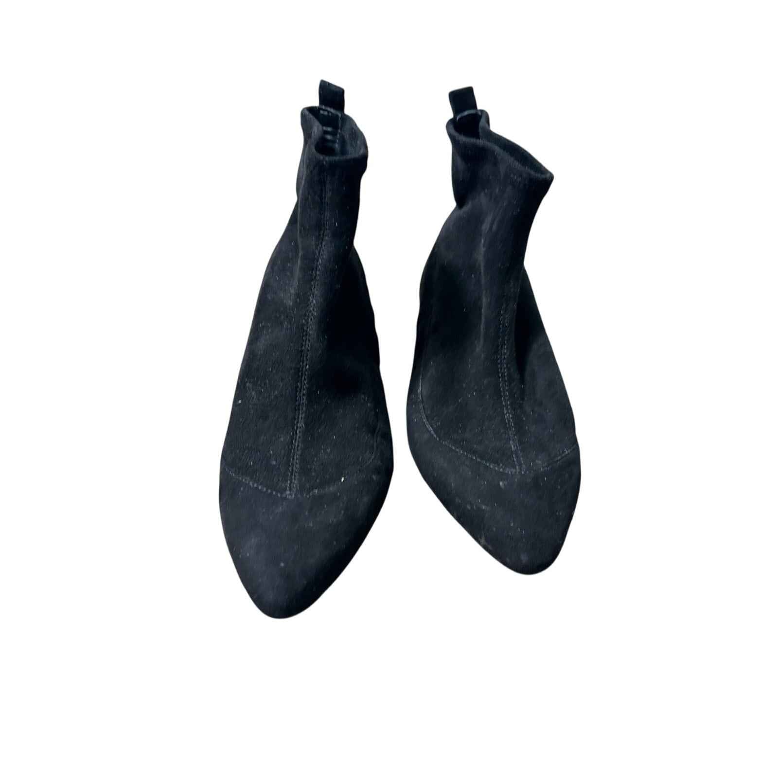 Zara Woman Black Faux Suede Flat Bootie with Gold Detailing Sz 35