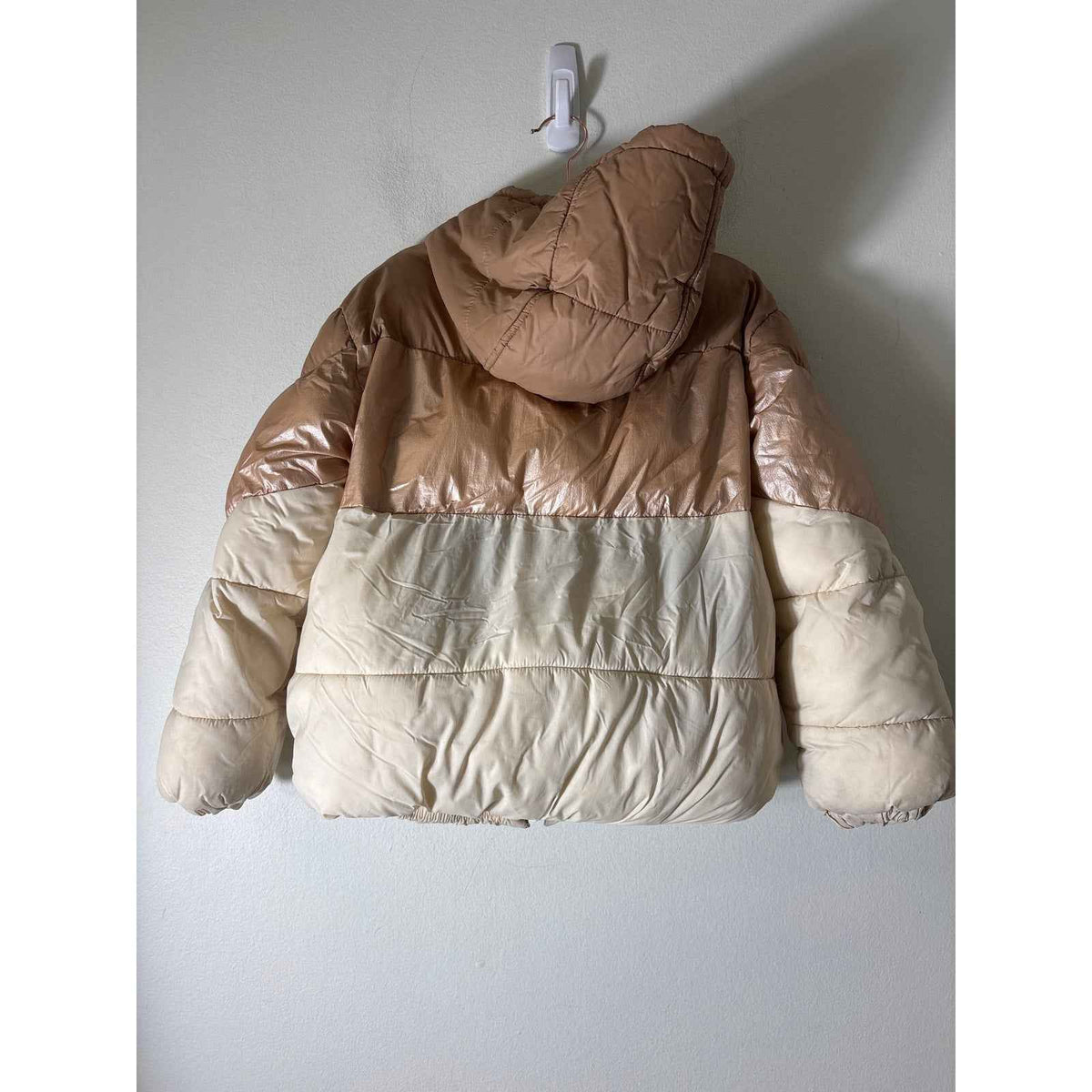 Girls Zara Tan Color Block Long Sleeve Puffy Jacket Sz 9