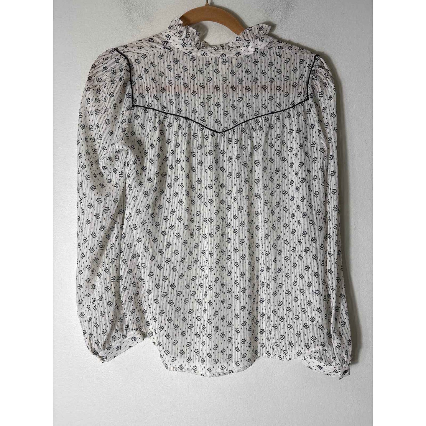 See U Soon White And Black Floral Sheer Long Sleeve Top Sz XS