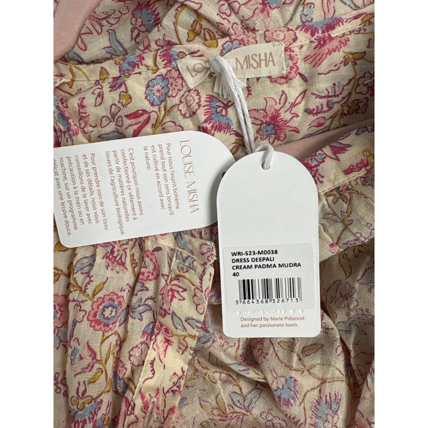 Louisa Misha Pink Floral Padma Mudra Long Sleeve Nap Dress Sz 40
