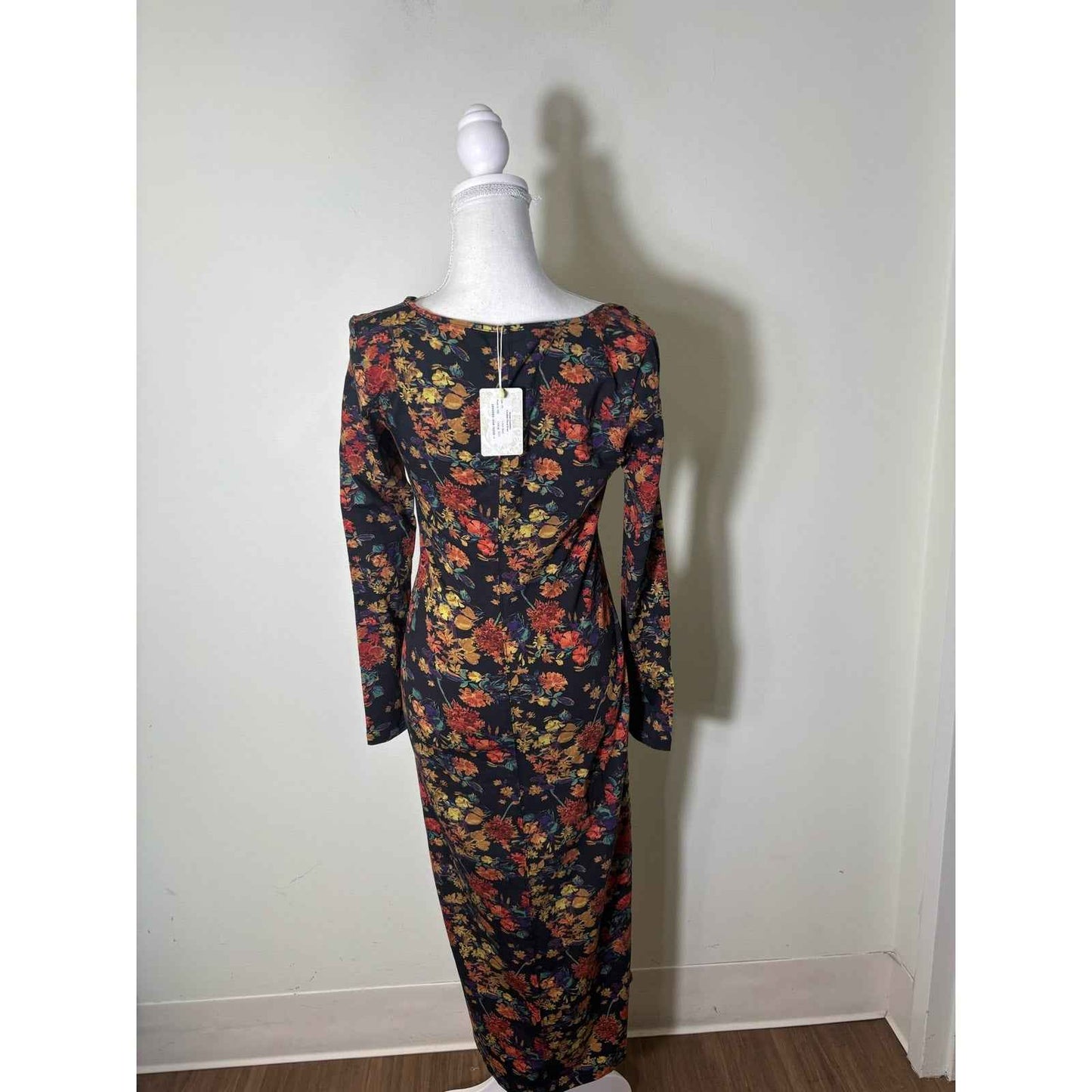 NWT Peruvian Connection Black Long Sleeve Candlelit Floral Maxi Dress Sz XS