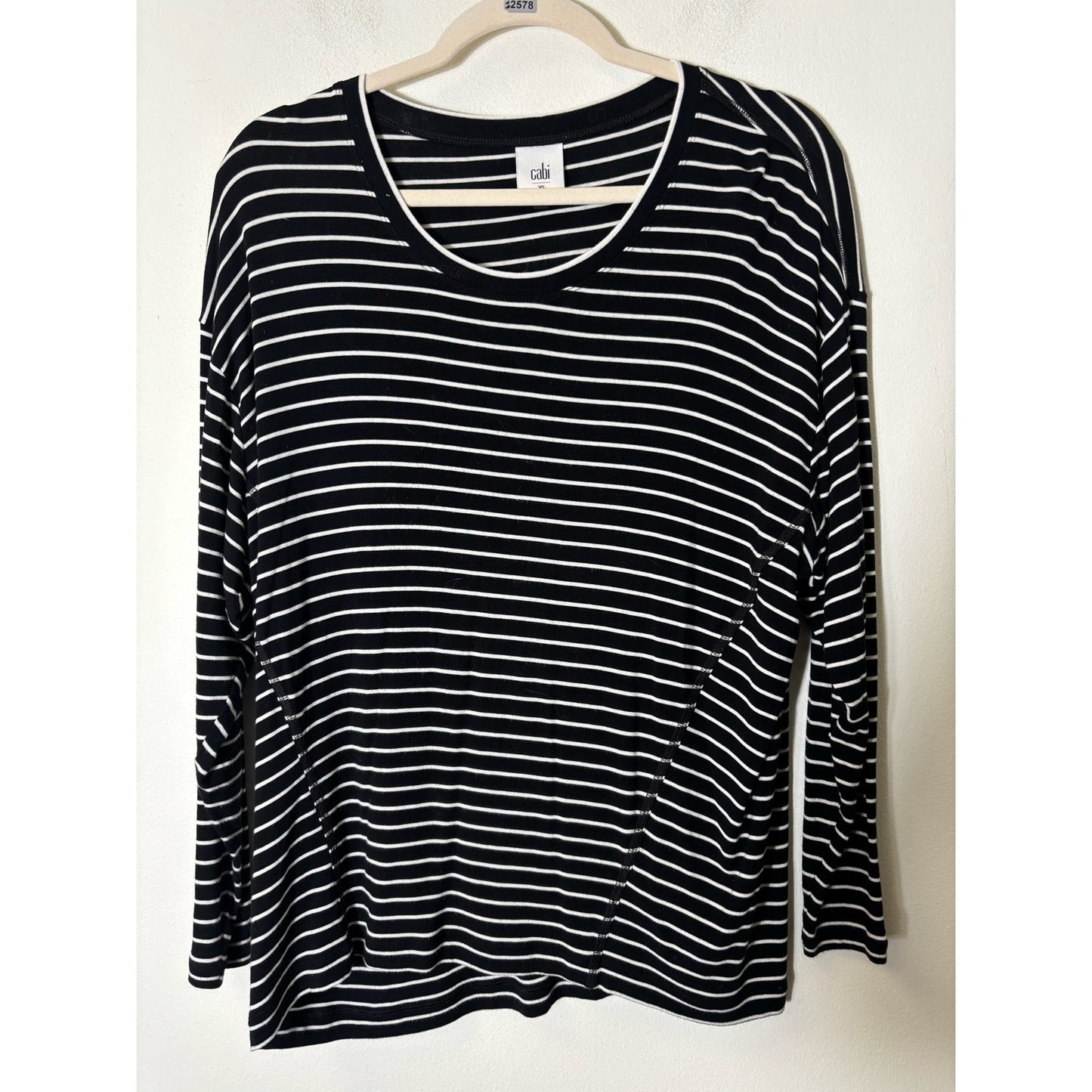 Cabi Black White Stripe Long Sleeve Top Sz S
