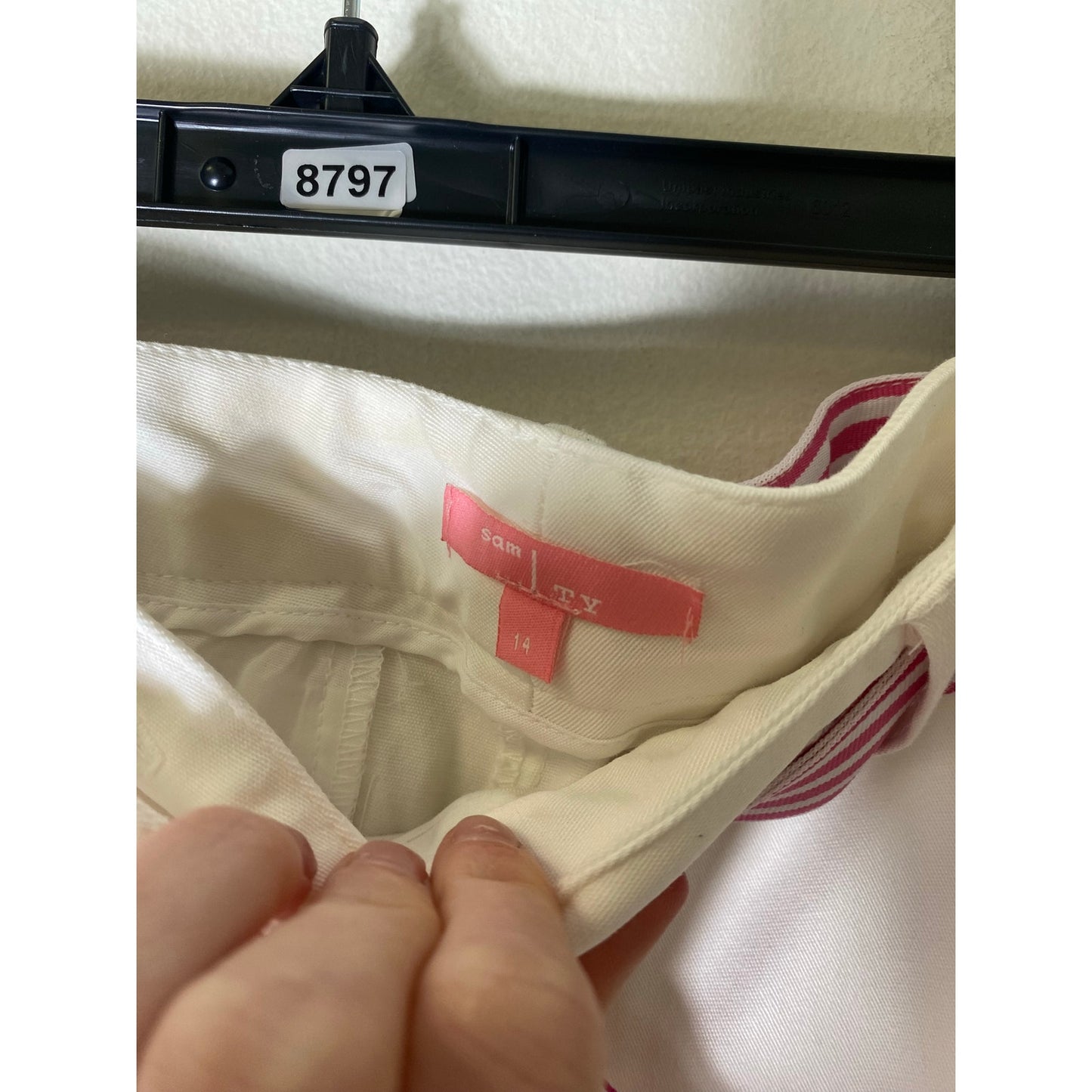 Sam Ty White Slacks W Grossgrain Belt Sz 14