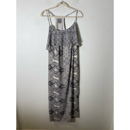 VanessaVirginia Off White Black Print Long Dress Sz 12